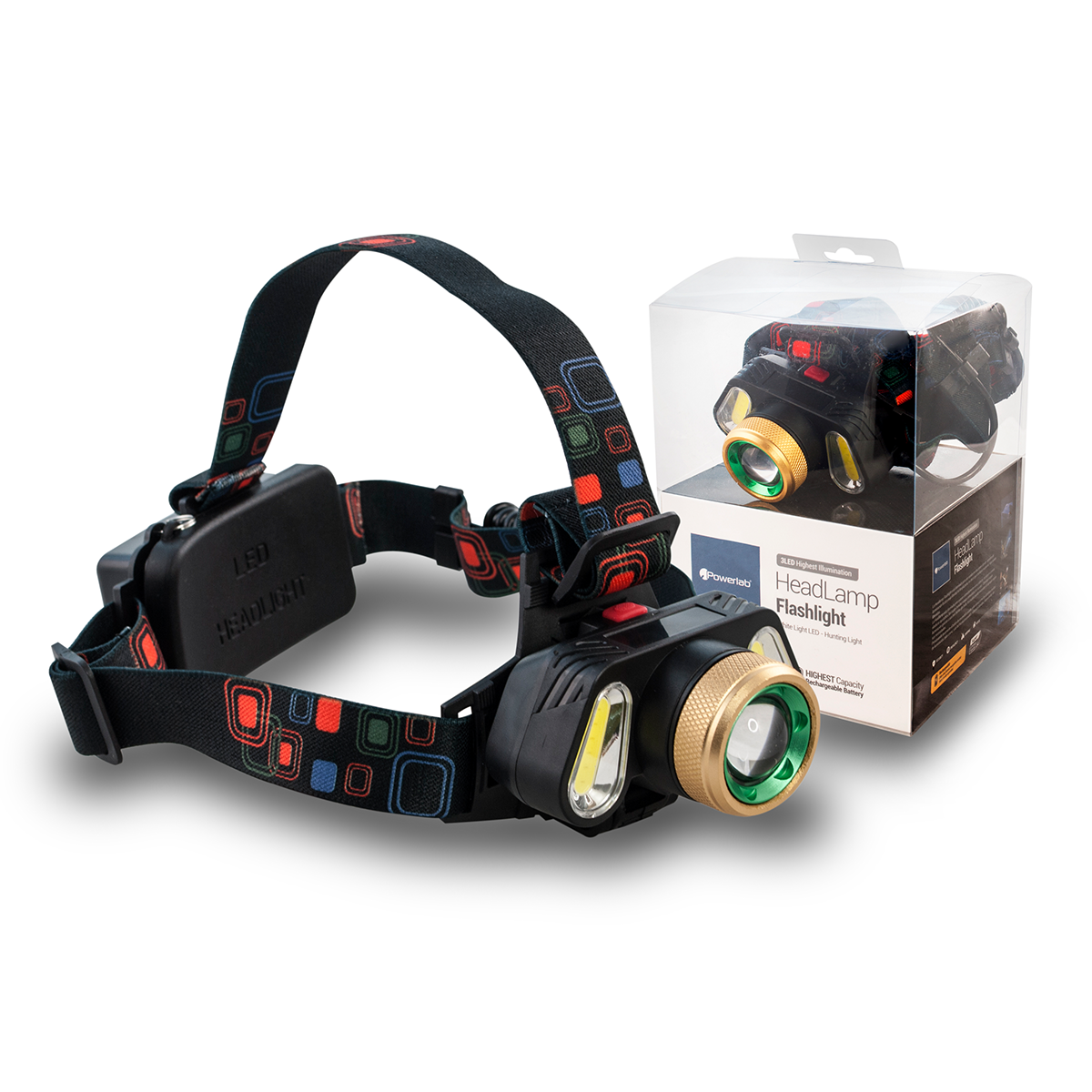 Linterna Frontal Cintillo Cabezal 3 Led 1500l 8513 Powerlab