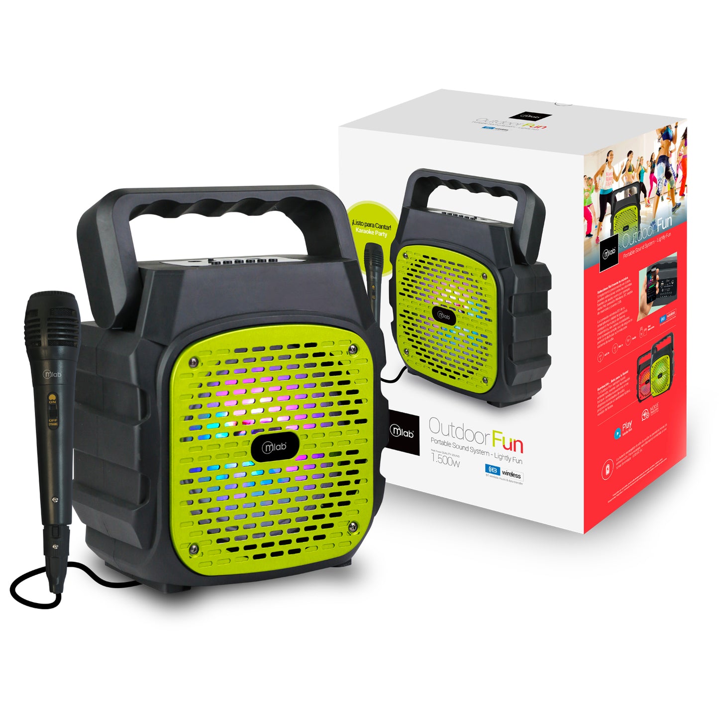 Parlante Karaoke Bluetooth Outdoor Fun + Microfono Amarillo – imagen 2