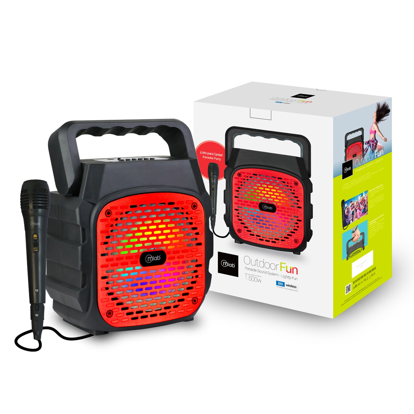 Parlante Karaoke Bluetooth Outdoor Fun + Microfono Rojo – imagen 2