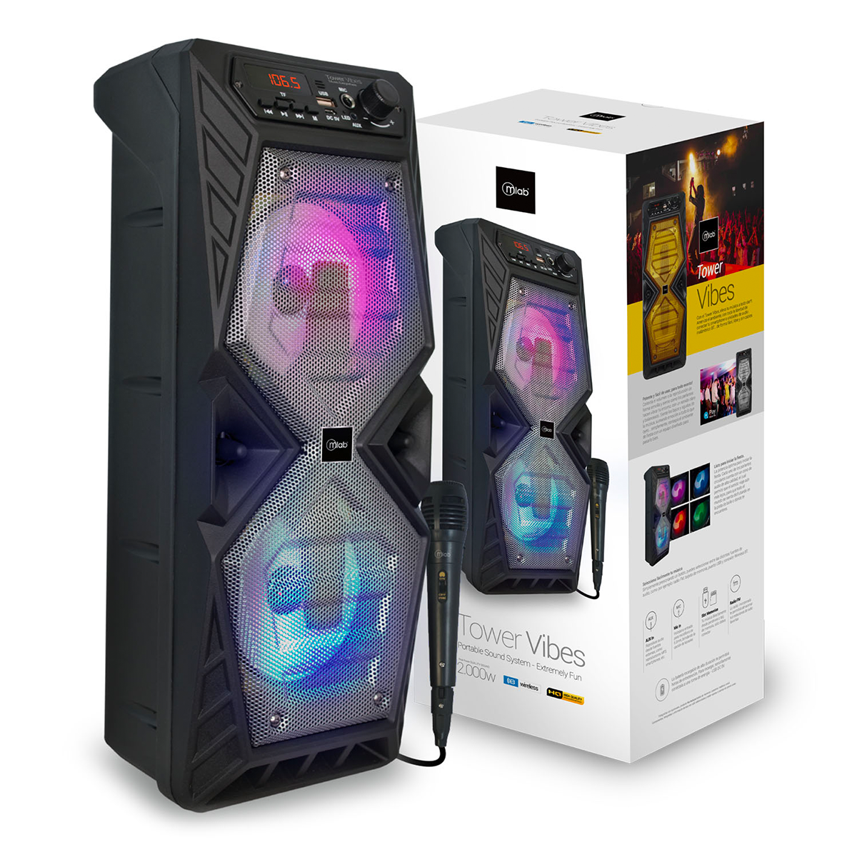 Parlante Bluetooth Karaoke Microlab Tower Vibes Gris