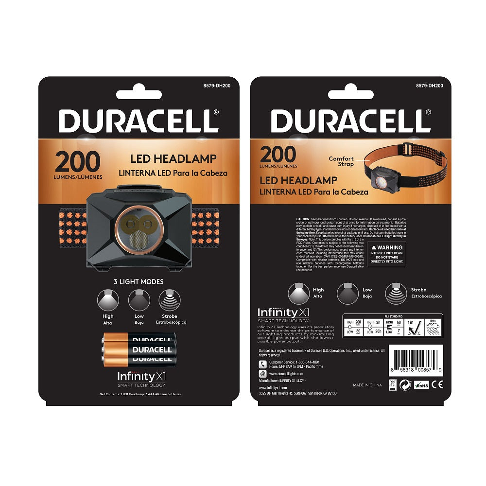 Linterna De Cabeza Duracell Manos Libres 200 Lumen + 3 Pilas AAA – imagen 2