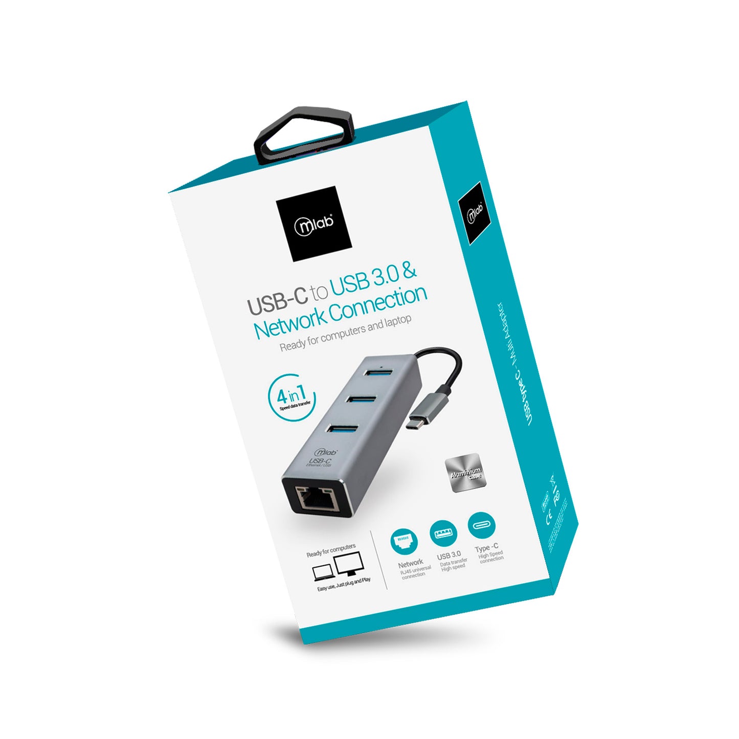 Adaptador Hub Usb Tipo C 4 en 1 Usb 3.0 Rj45 Microlab – imagen 2