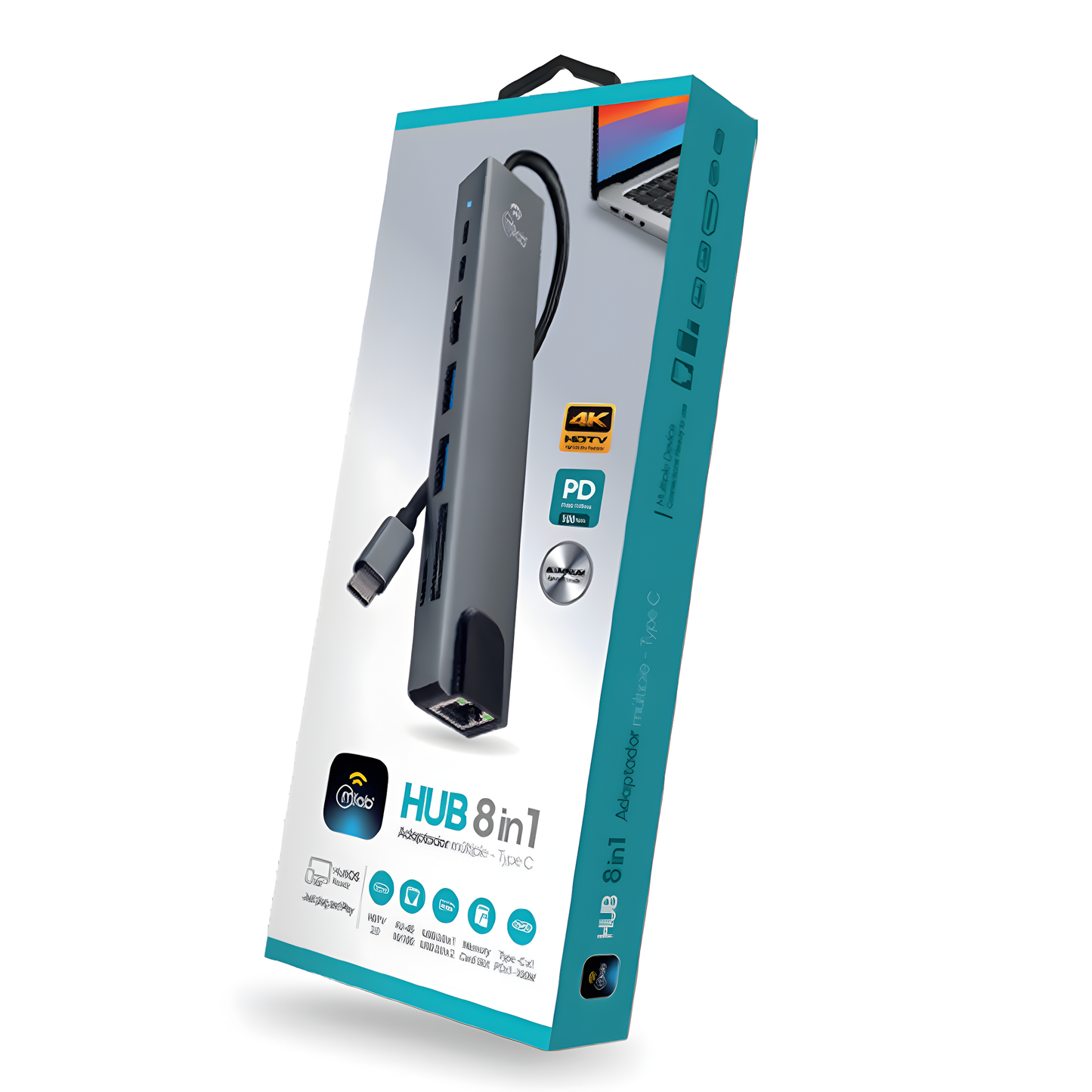 Adaptador Hub Mlab 10022 8 En 1 Sd/Tf Rj45 Usb Hdmi Tipo C Gris