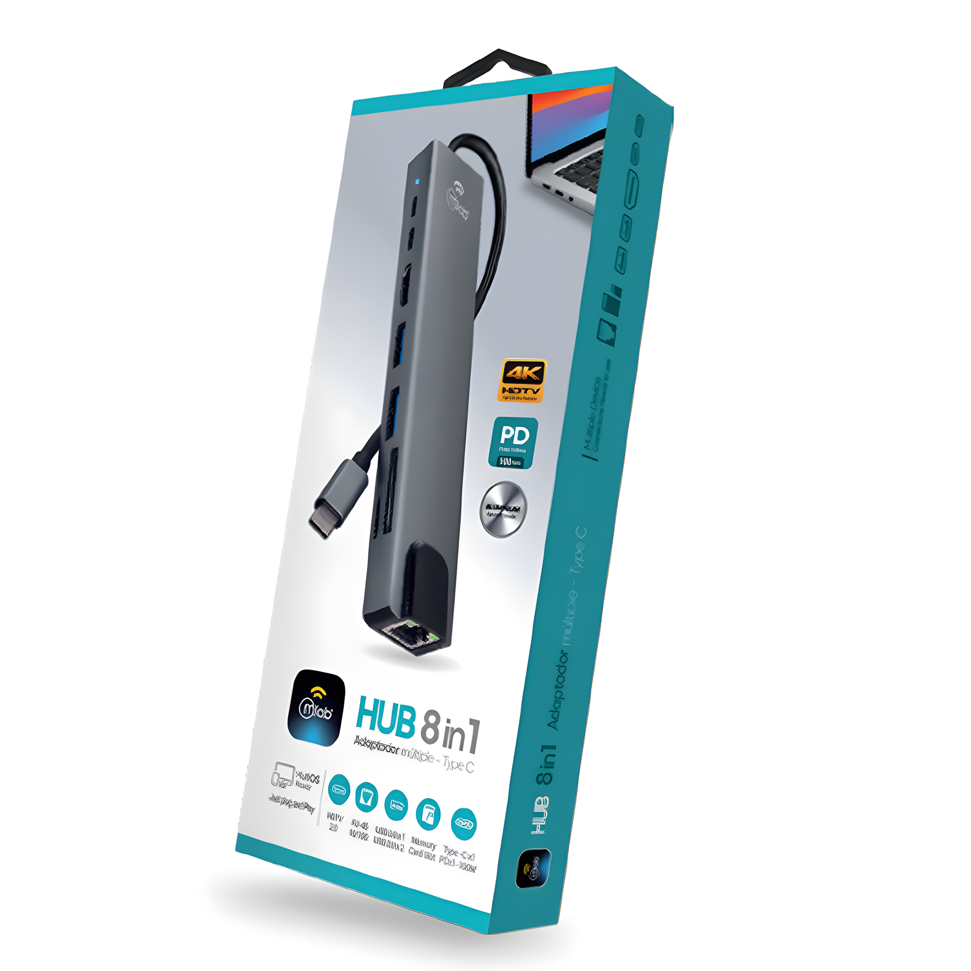 Adaptador Hub Mlab 10022 8 En 1 Sd/Tf Rj45 Usb Hdmi Tipo C Gris