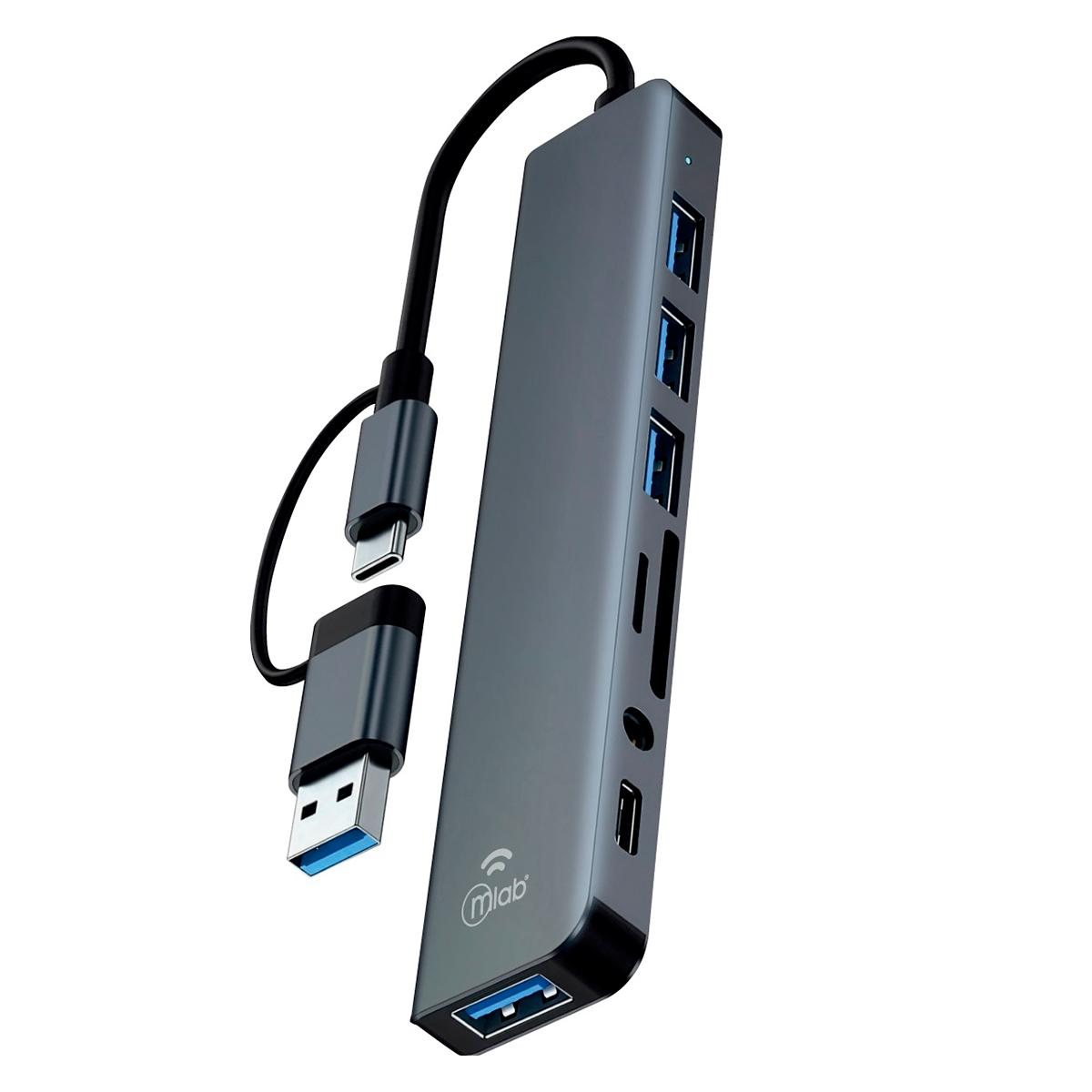 Adaptador Hub Mlab 10021 8 En 1 Sd/Tf 3.5mm Usb Tipo C Gris