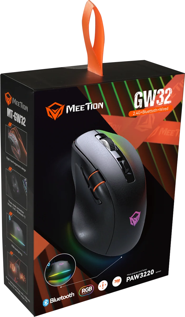 Mouse Gamer Meetion GW32 Triple Conexión 12800 DPI Recargable Negro - vista 3