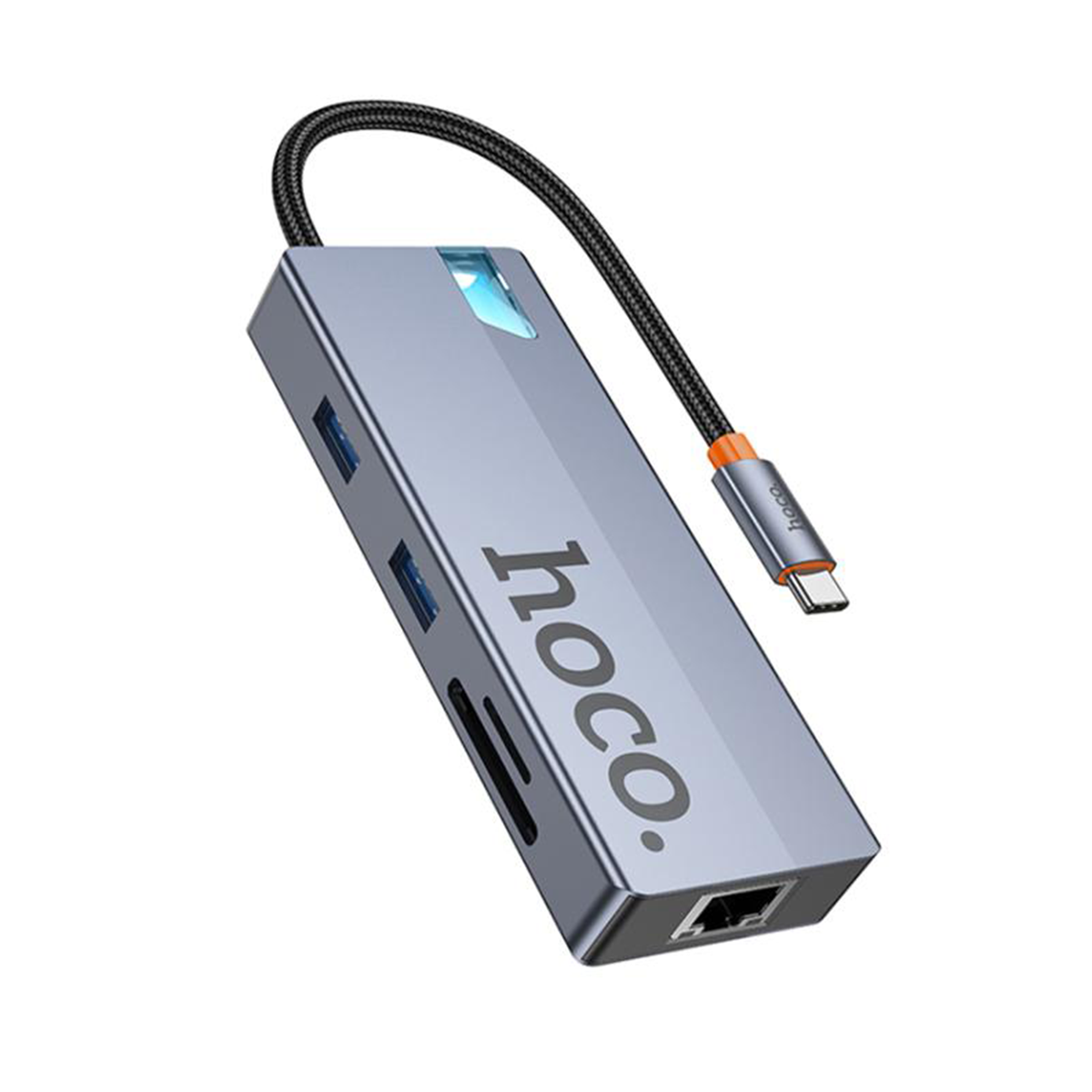 Adaptador Hub Hoco Hb52 Tipo C 8 en 1 Hdmi Usb Rj45 Gris