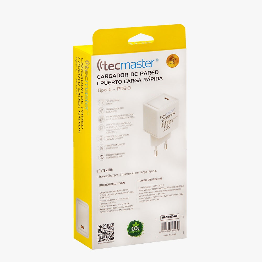 Cargador Tecmaster 30w Carga Rapida QC3.0 Blanco – imagen 4