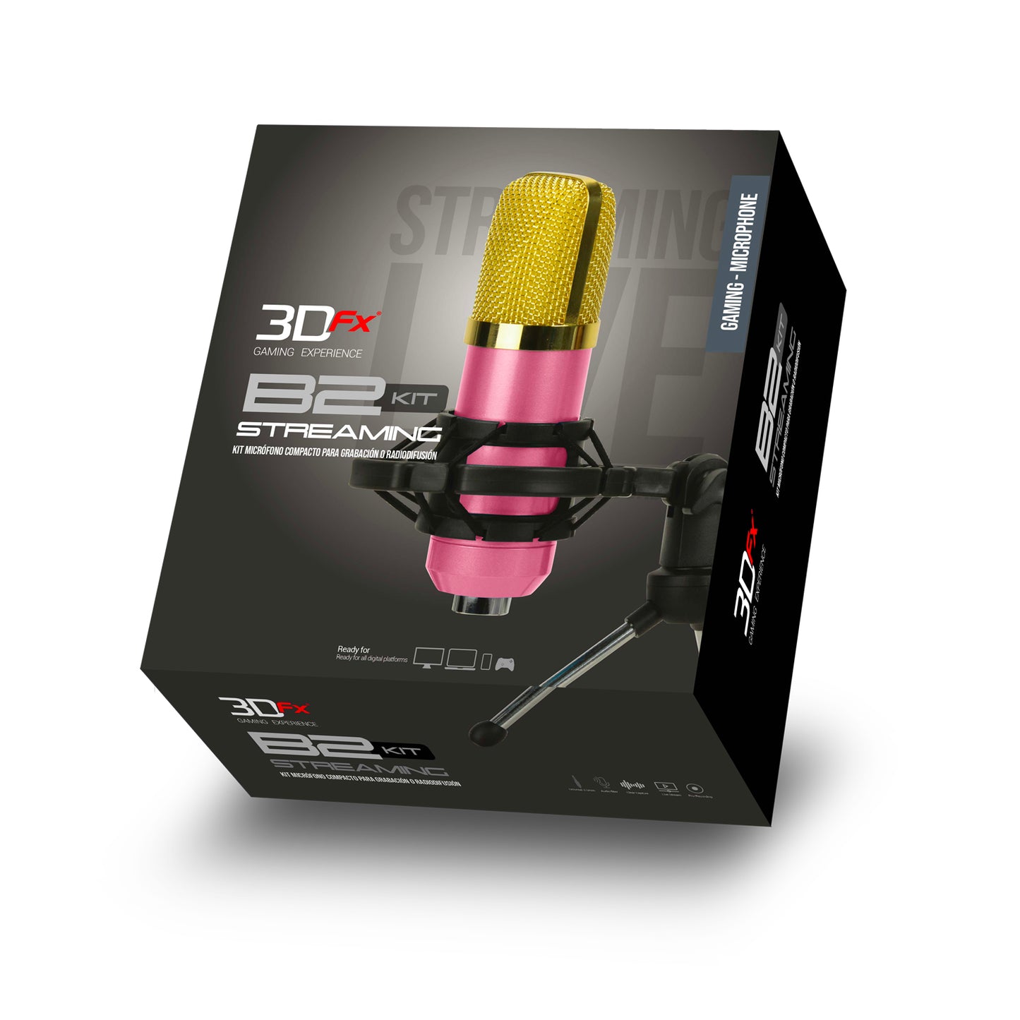 Kit Microfono Gamer Condensador Streaming B2 3DFX Rosado – imagen 3