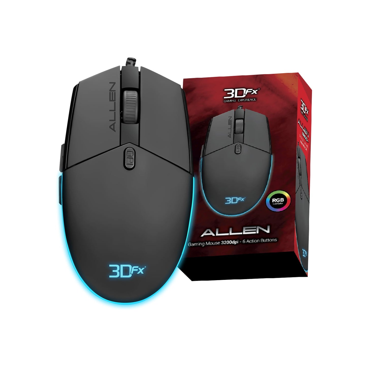 Mouse Gamer 3dfx Allen 3200 Dpi Rgb Negro – imagen 2