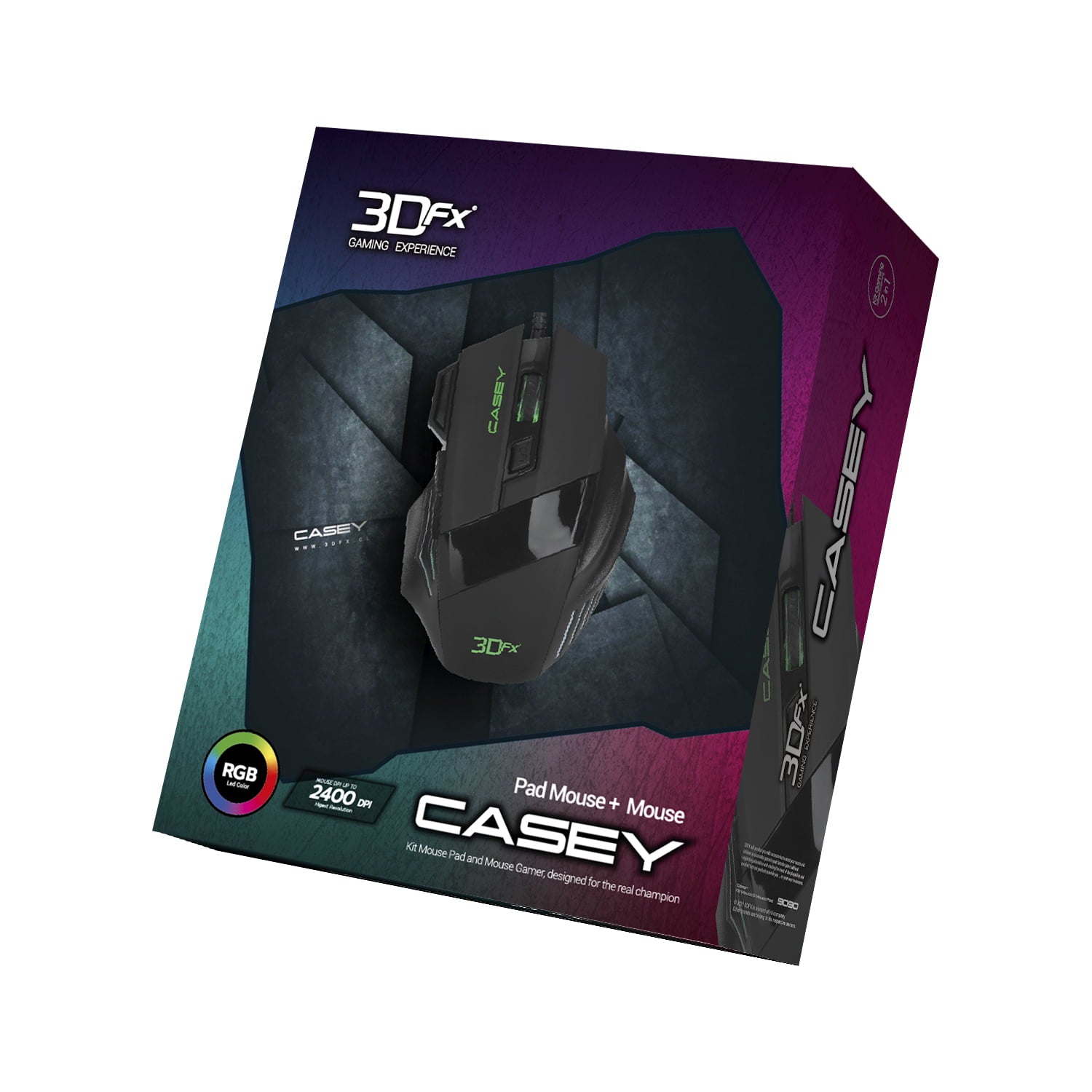 Pack Gamer Mousepad + Mouse 2400 Dpi 3dfx Casey Negro – imagen 2