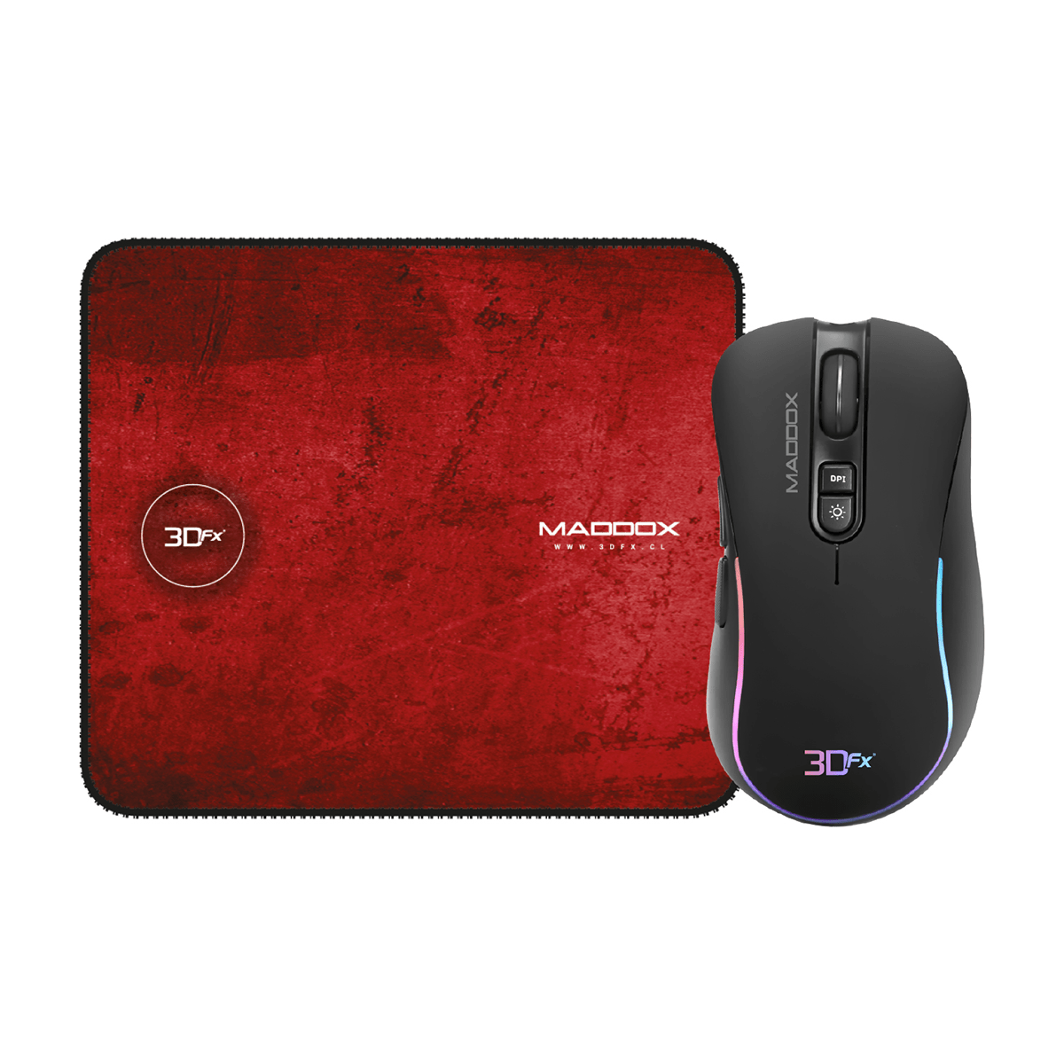Pack Gamer Mousepad + Mouse 3600 Dpi 3dfx Maddox Negro