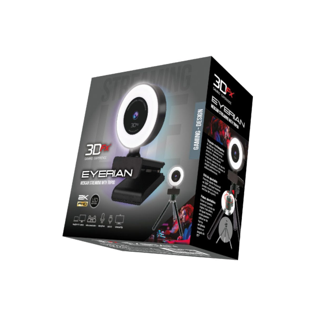 Camara Webcam Gamer Microlab 3DFX Streaming Eyerian 2k Led Tripode – imagen 2