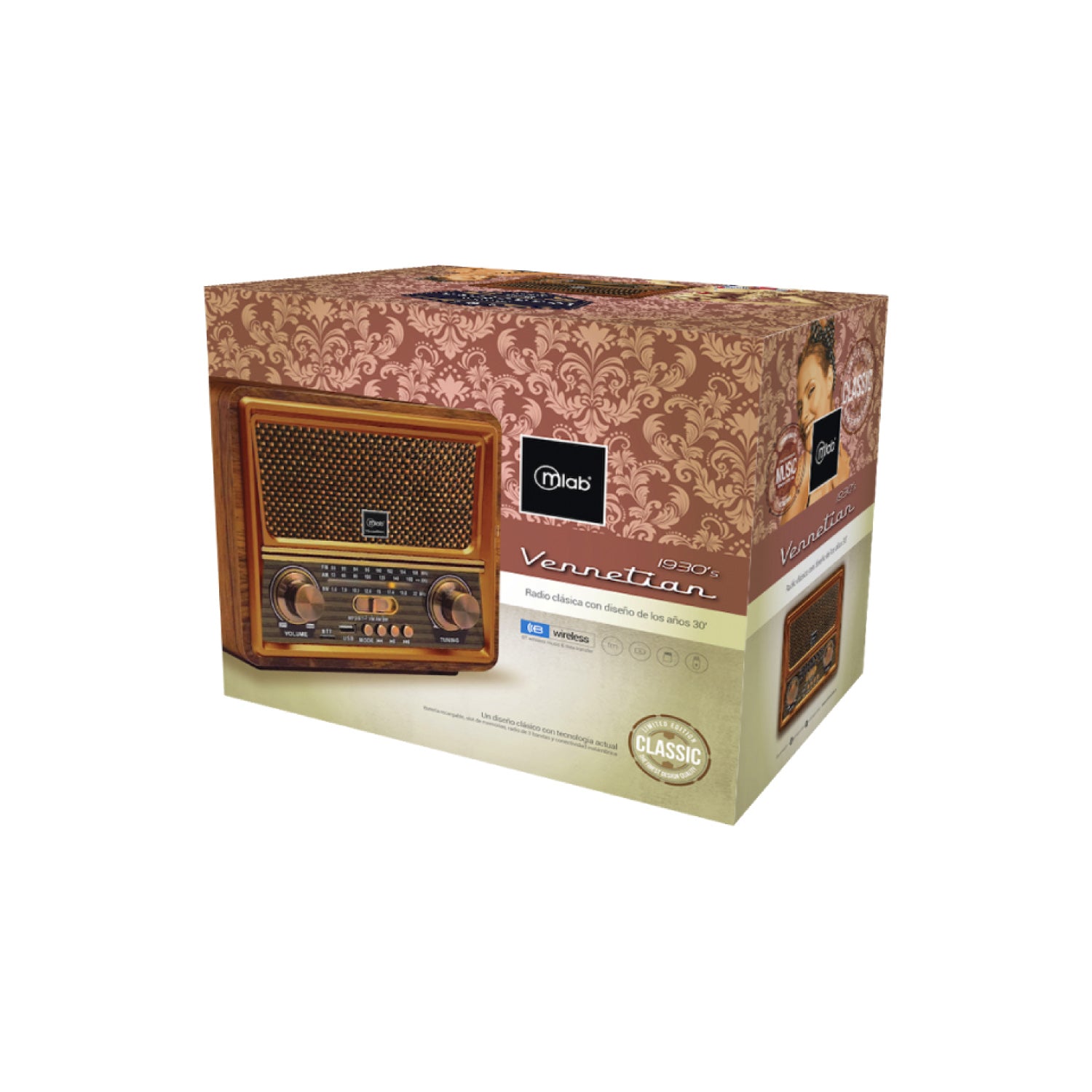 Radio Portatil Bluetooth Retro Vennetian Microlab Mod 9135 Cafe – imagen 5