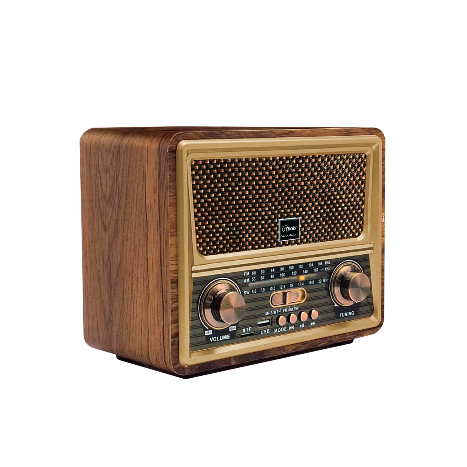 Radio Portatil Bluetooth Retro Vennetian Microlab Mod 9135 Cafe – imagen 3
