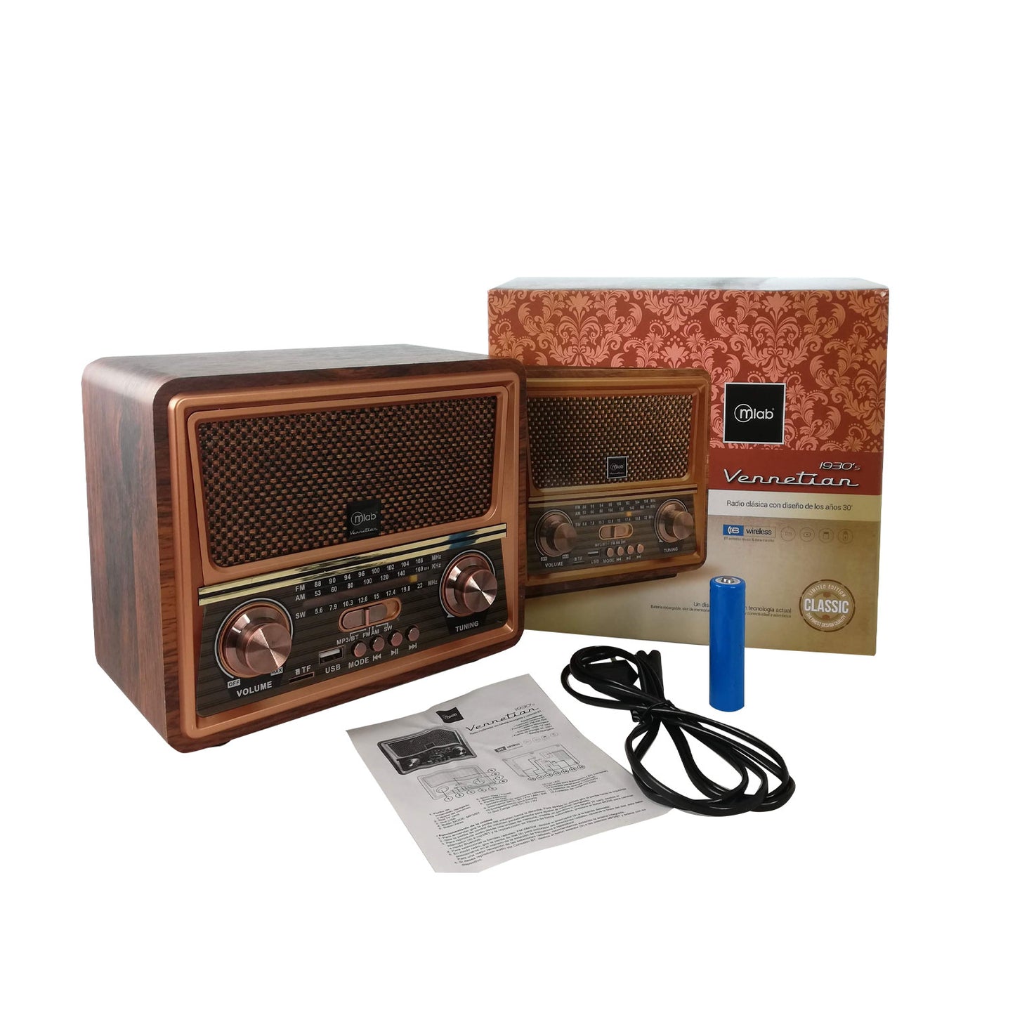 Radio Portatil Bluetooth Retro Vennetian Microlab Mod 9135 Cafe – imagen 2