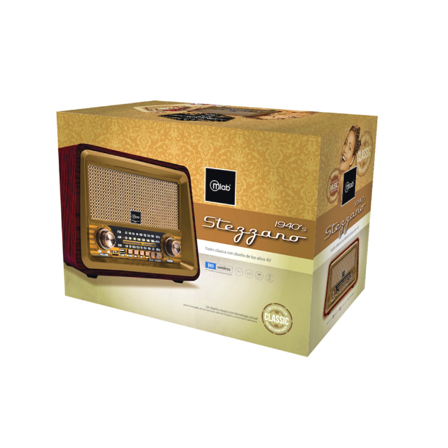 Radio Portatil Bluetooth Retro Stezzano Microlab Mod 9136 Cafe – imagen 4