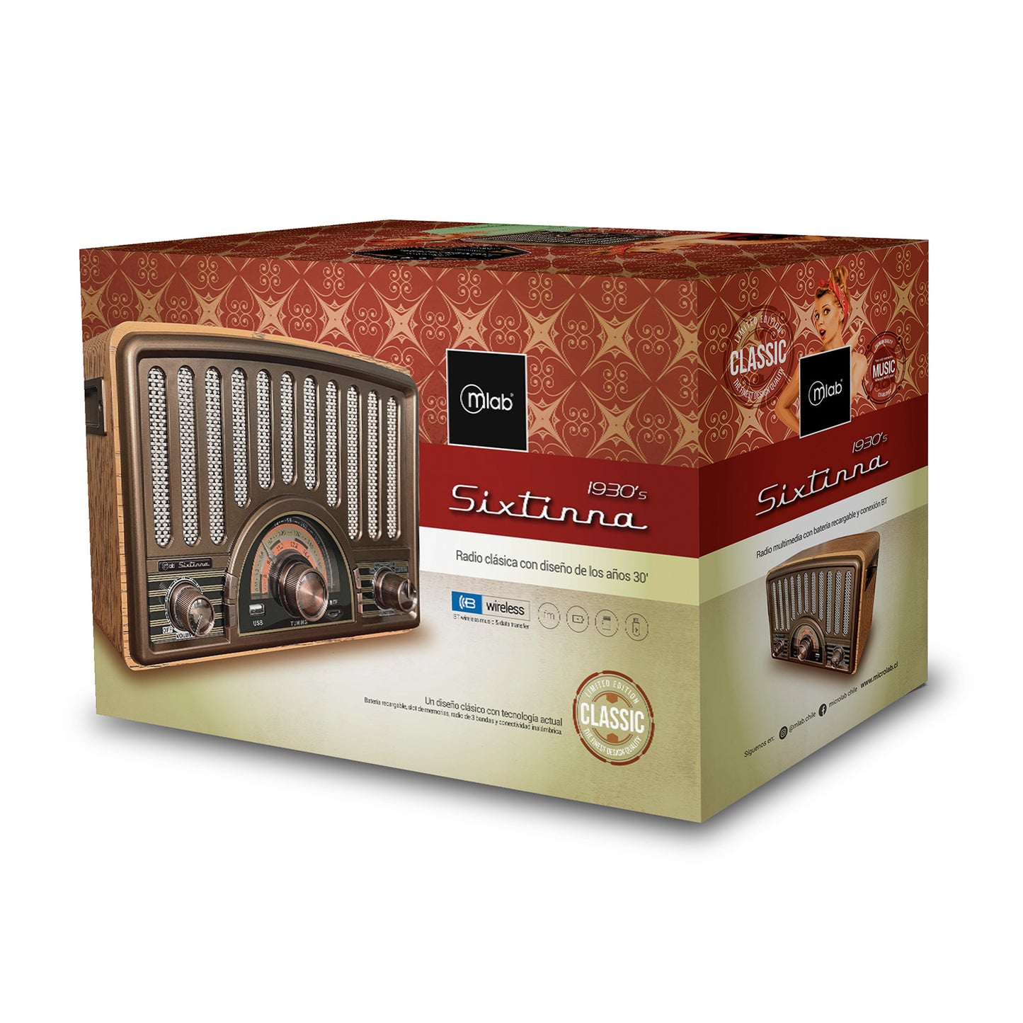 Radio Portatil Bluetooth Retro Sixtinna Microlab Mod 9143 Cafe – imagen 2