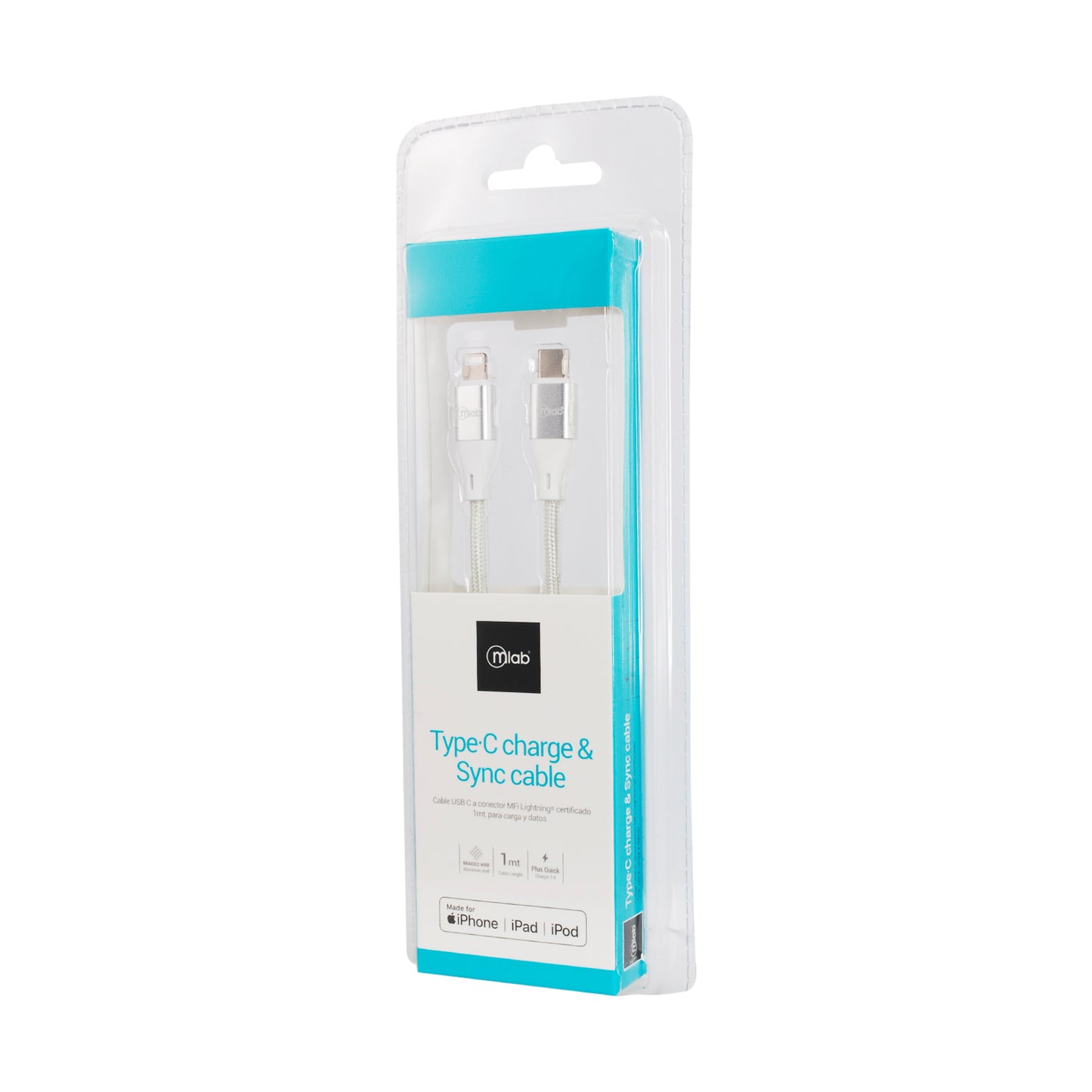 Cable Tipo C a Lightning Mfi Microlab 1m Reforzado Blanco – imagen 3