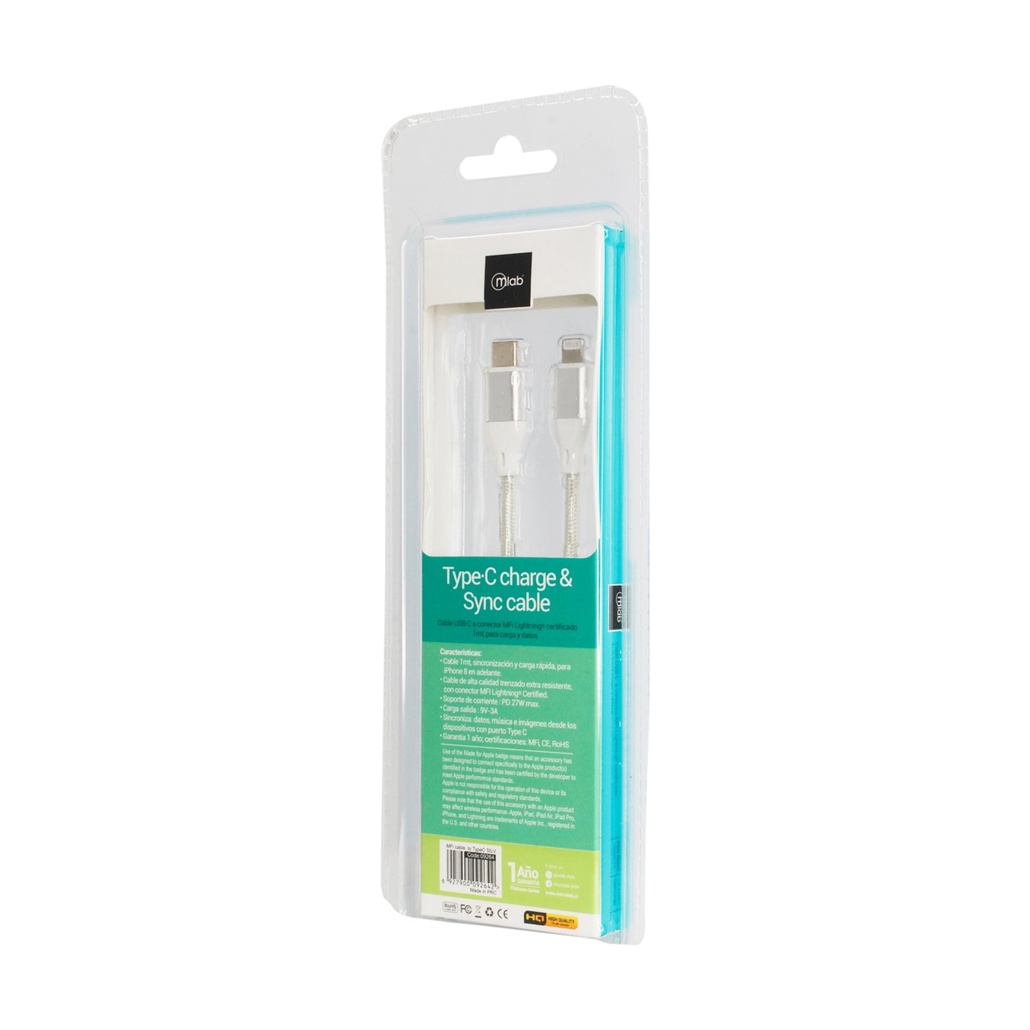 Cable Tipo C a Lightning Mfi Microlab 1m Reforzado Blanco – imagen 4