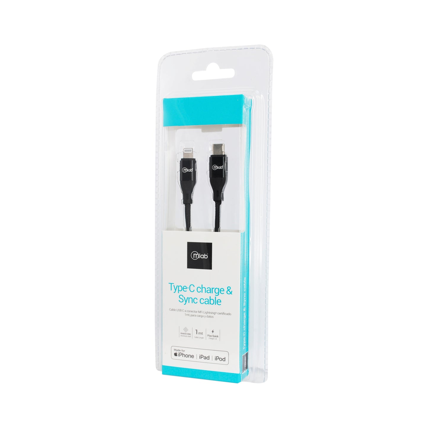 Cable Tipo C a Lightning Mfi Microlab 1m Reforzado Negro – imagen 3