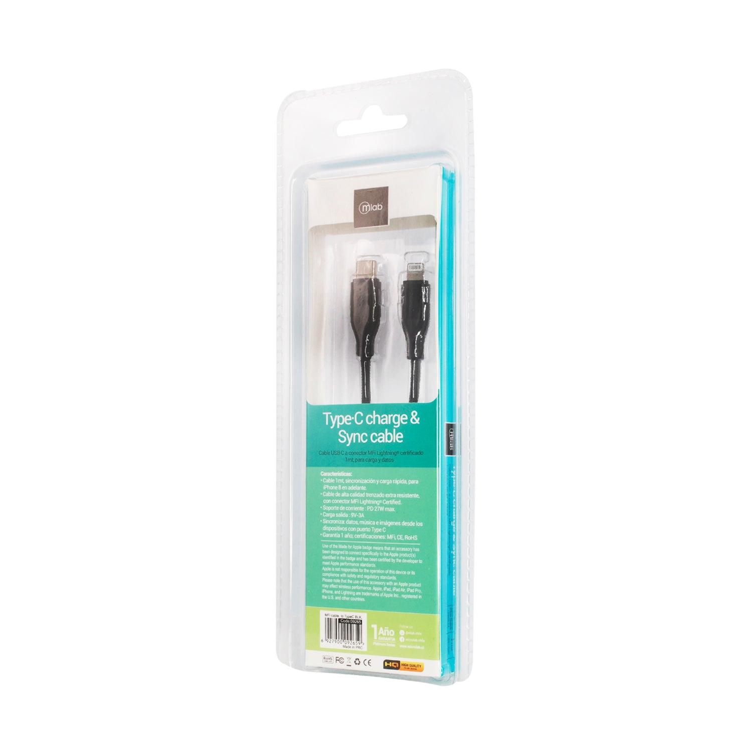 Cable Tipo C a Lightning Mfi Microlab 1m Reforzado Negro – imagen 2