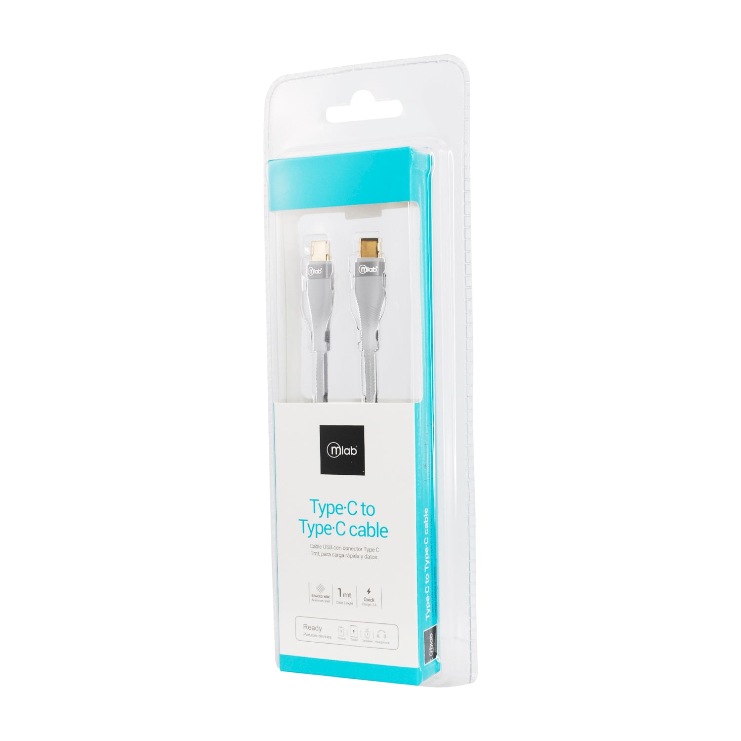 Cable Tipo C a Tipo C Microlab 1m Reforzado Blanco – imagen 2