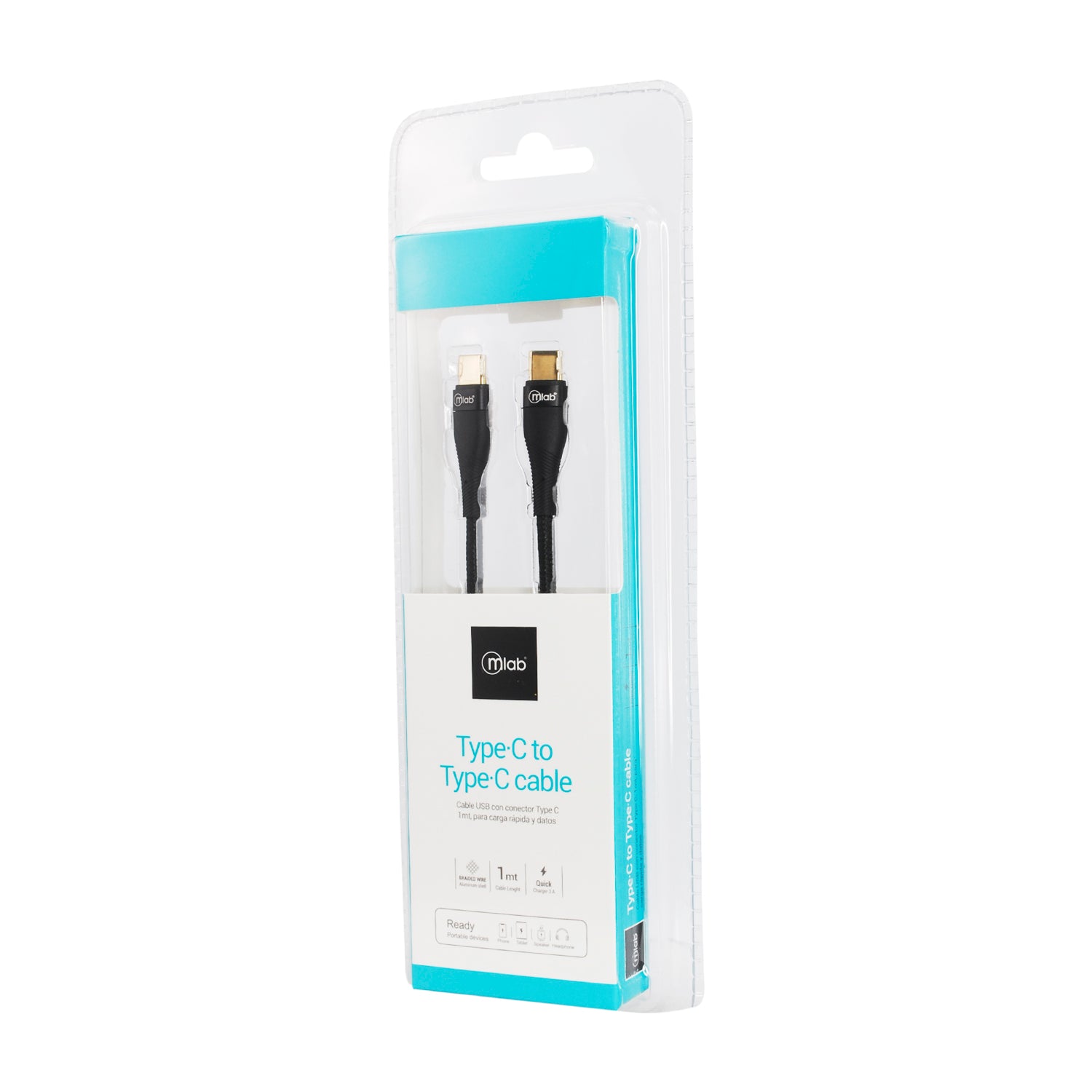 Cable Tipo C a Tipo C Microlab 1m Reforzado Negro – imagen 2