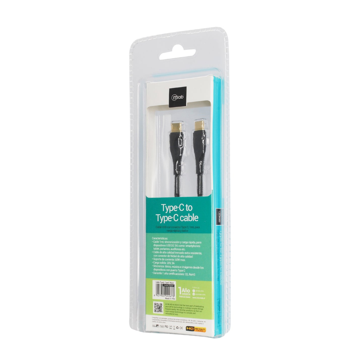 Cable Tipo C a Tipo C Microlab 1m Reforzado Negro – imagen 3
