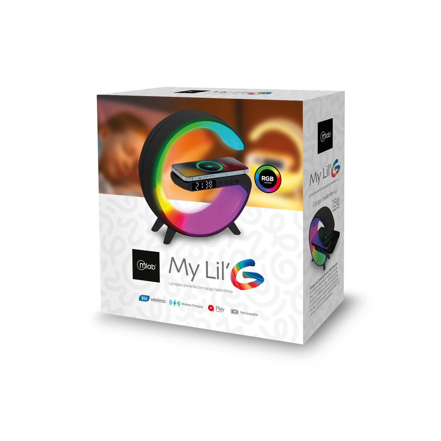 Parlante Bluetooth My Lil G Cargador Inalámbrico Luz Rgb Reloj Alarma Negro – imagen 3