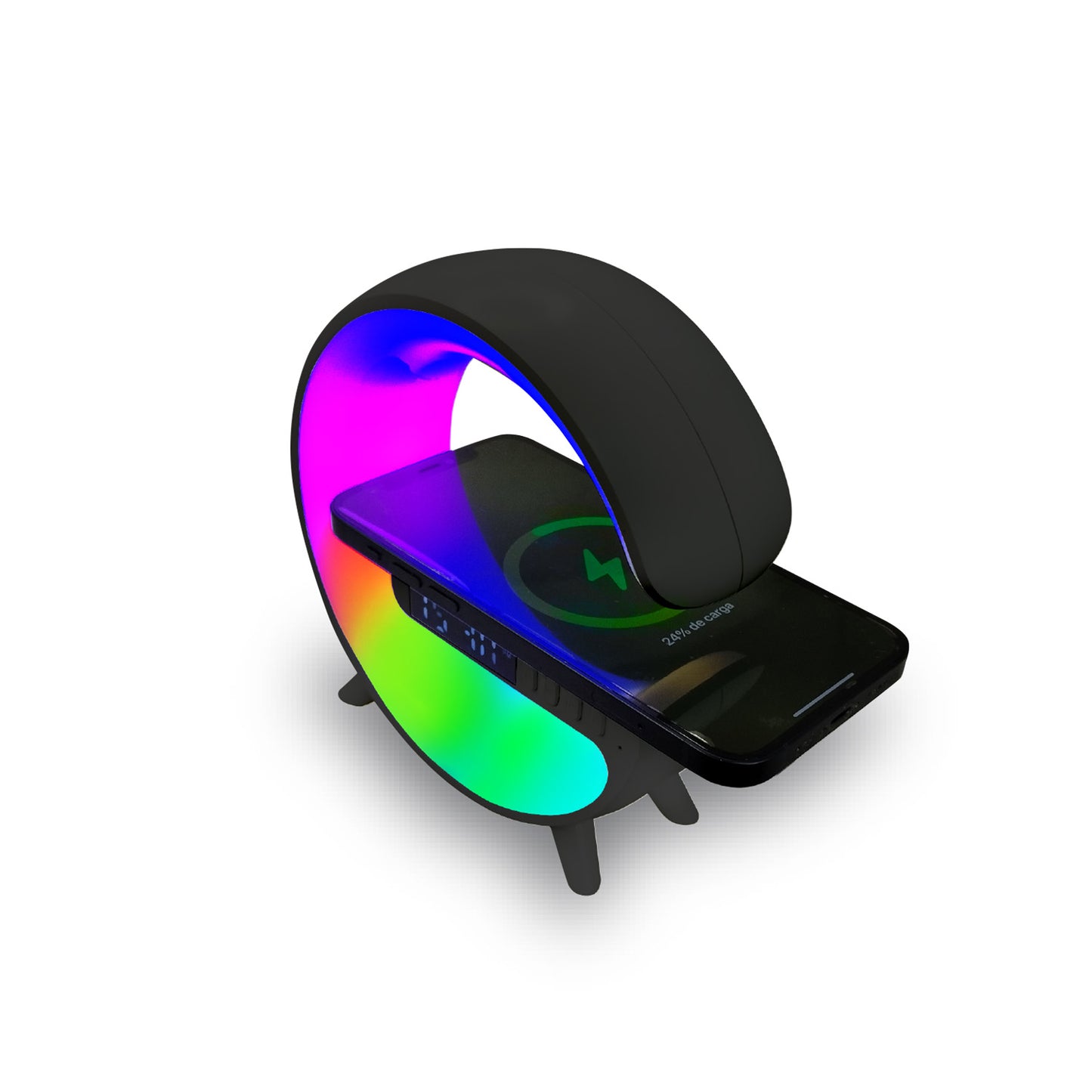 Parlante Bluetooth My Lil G Cargador Inalámbrico Luz Rgb Reloj Alarma Negro – imagen 2