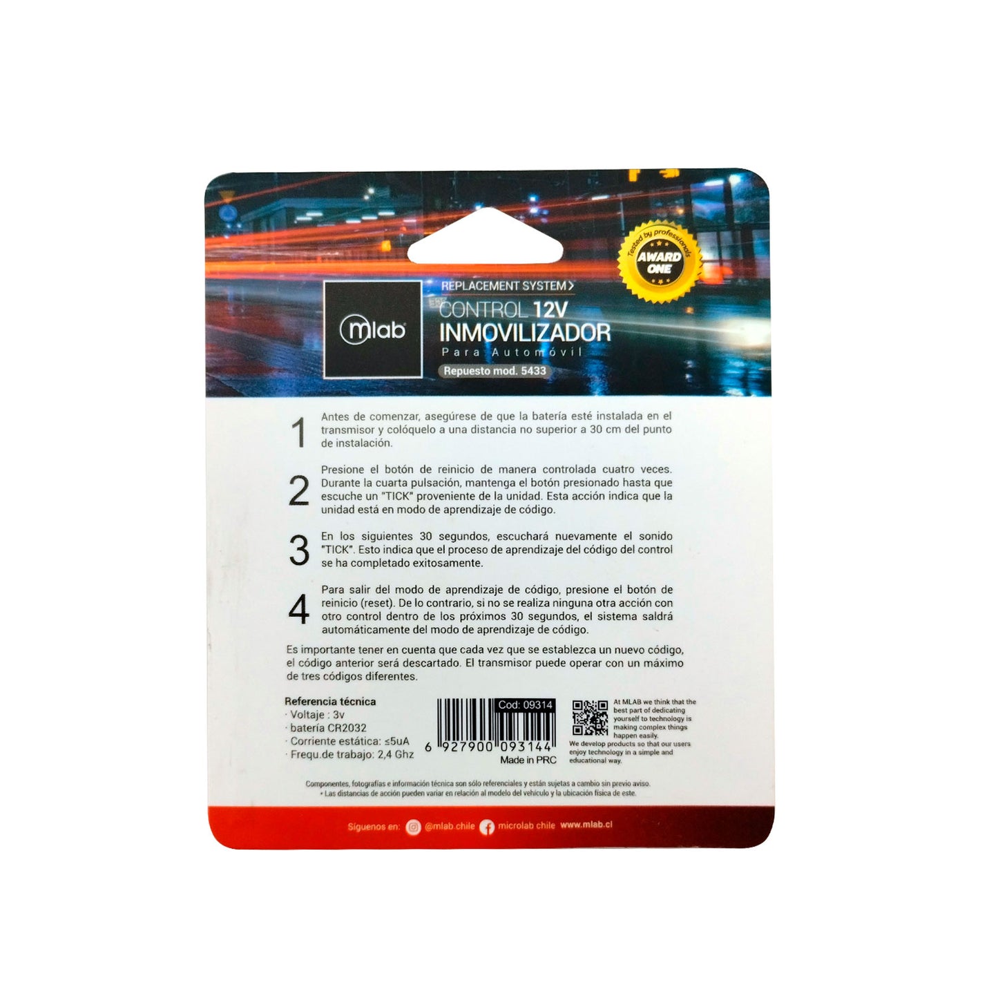 Control Inmovilizador Auto 12V repuesto 5433 - ángulo 4