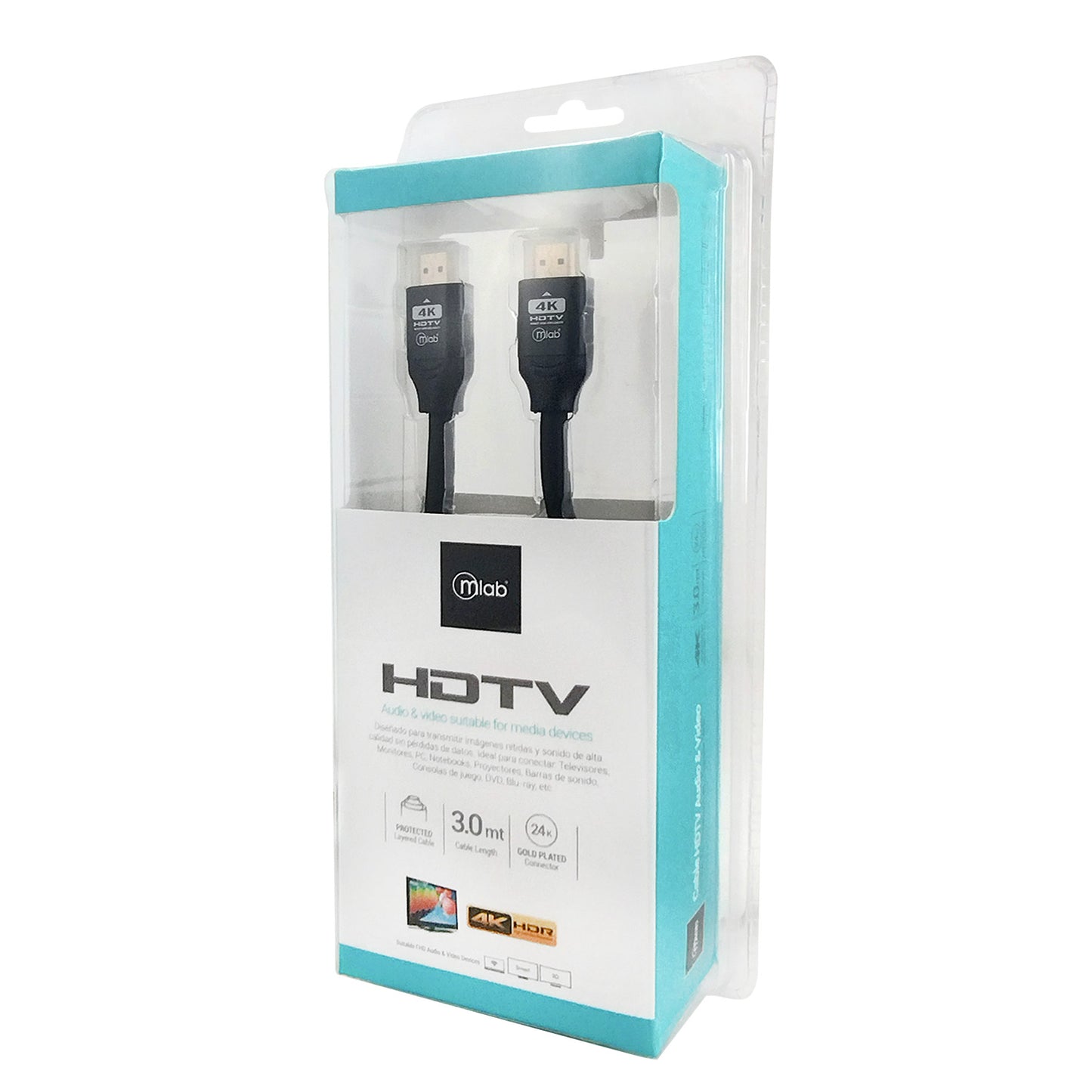 Cable Hdmi a Hdmi 4k 1080p 3 Metros Microlab Negro