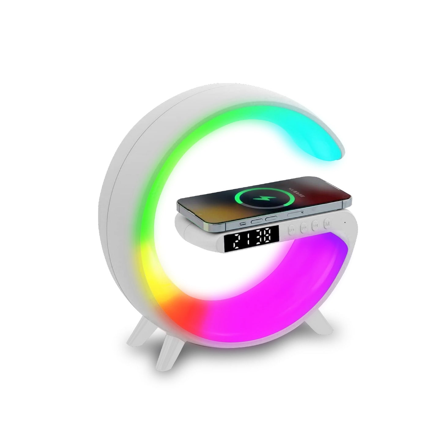 Parlante Bluetooth My Lil G Cargador Inalámbrico Luz Rgb Reloj Alarma Blanco
