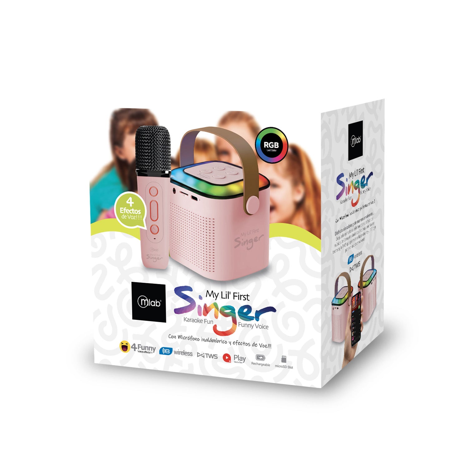 Parlante Portatil Bluetooth Karaoke Rgb My Lil First 1 Microfono Rosado – imagen 2
