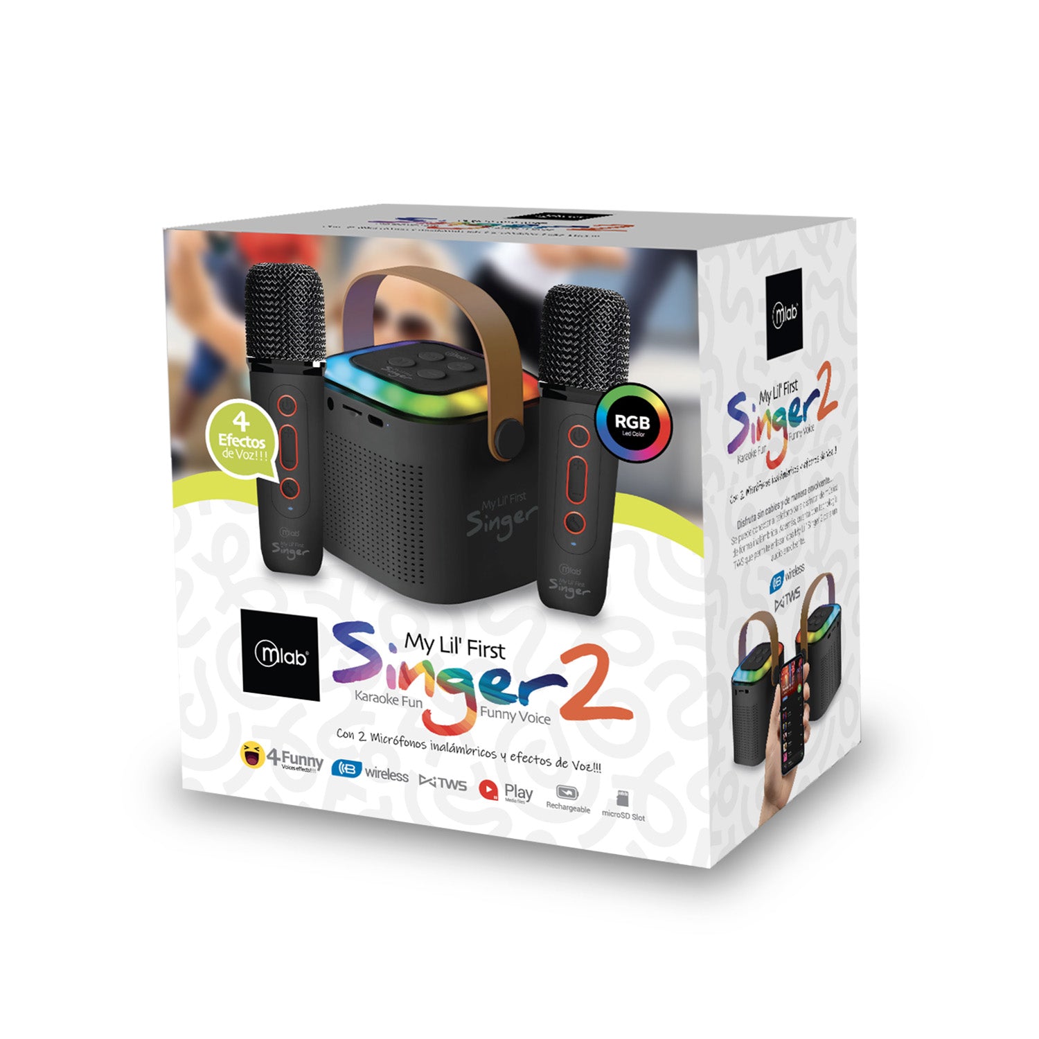 Parlante Portatil Bluetooth Karaoke Rgb My Lil First 2 Microfono Negro – imagen 3