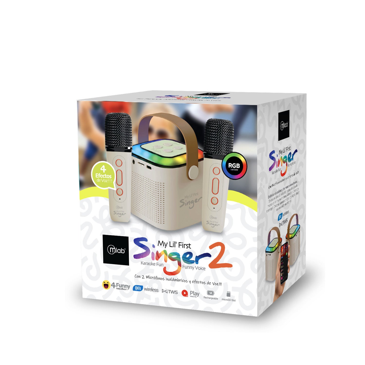 Parlante Portatil Bluetooth Karaoke Rgb My Lil First 2 Microfono Blanco – imagen 3