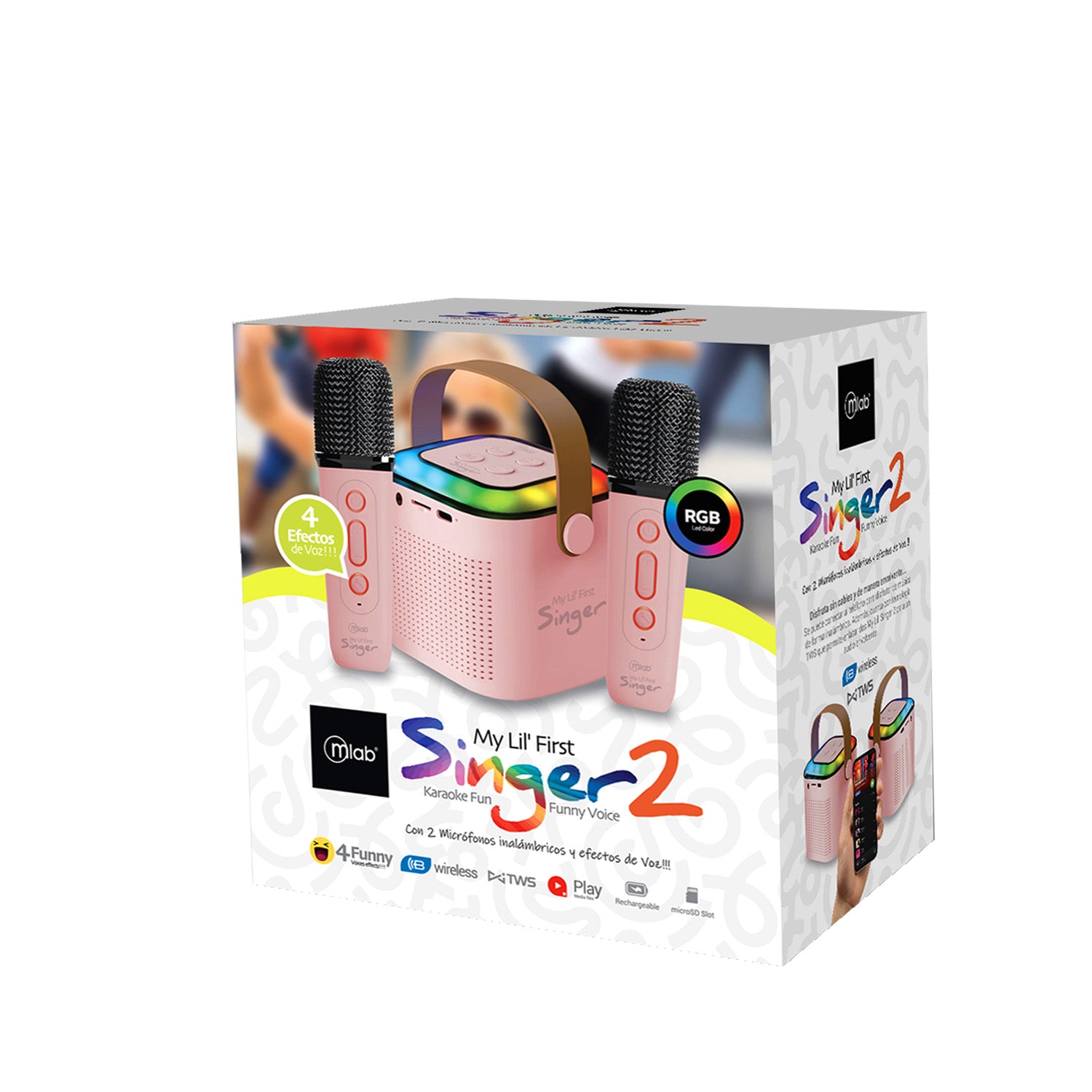 Parlante Portatil Bluetooth Karaoke Rgb My Lil First 2 Microfono Rosado – imagen 2