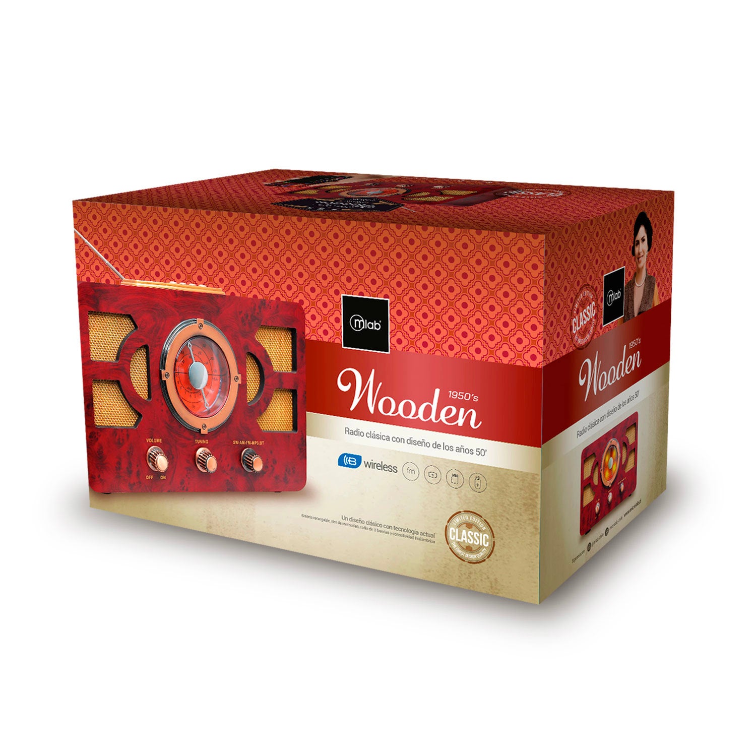 Radio Retro Wooden 1959 Mlab Bluetooth Fm Am Usb 9461 Cafe – imagen 3