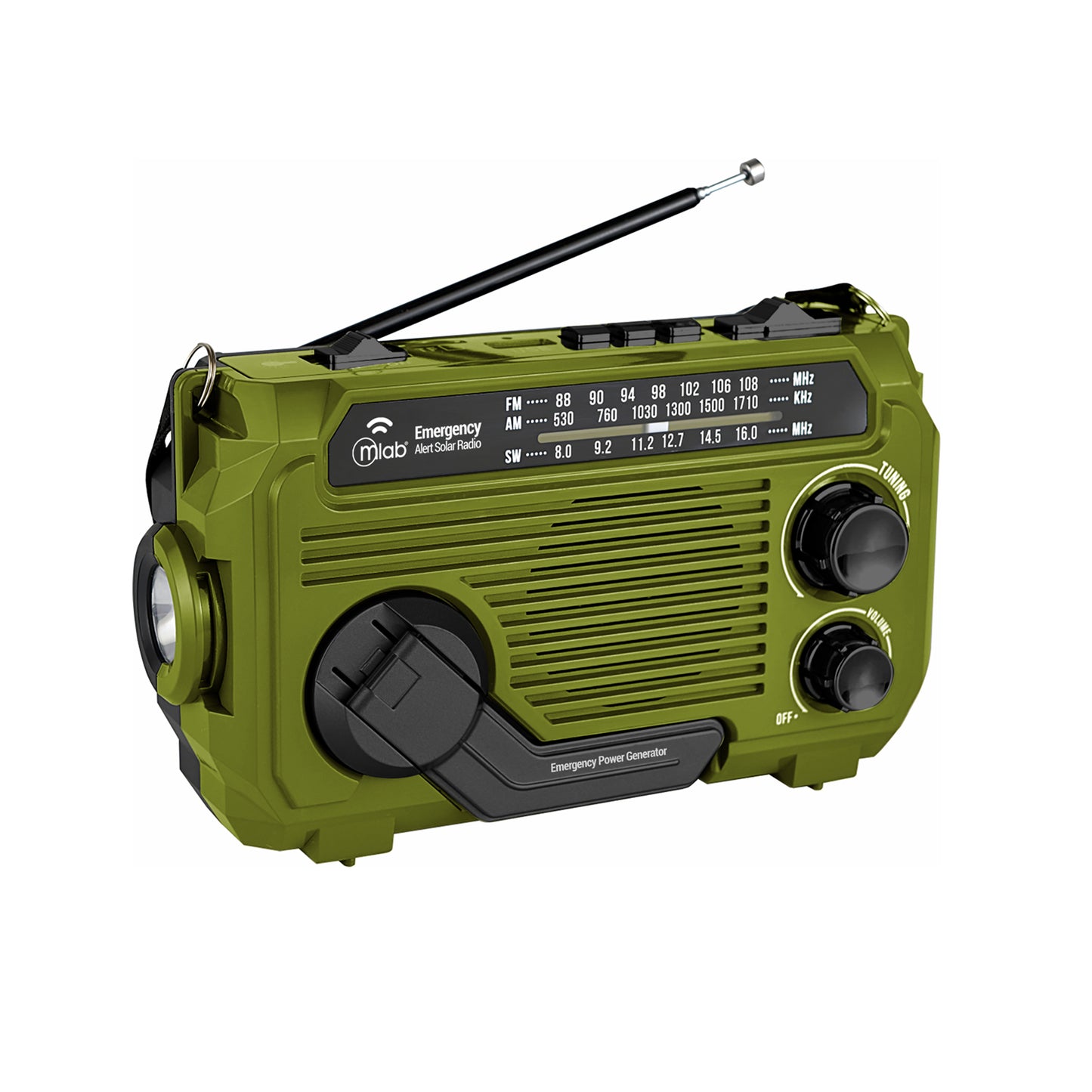 Radio Emergencia Alert Disaster Recargable Dinamo Solar Verde