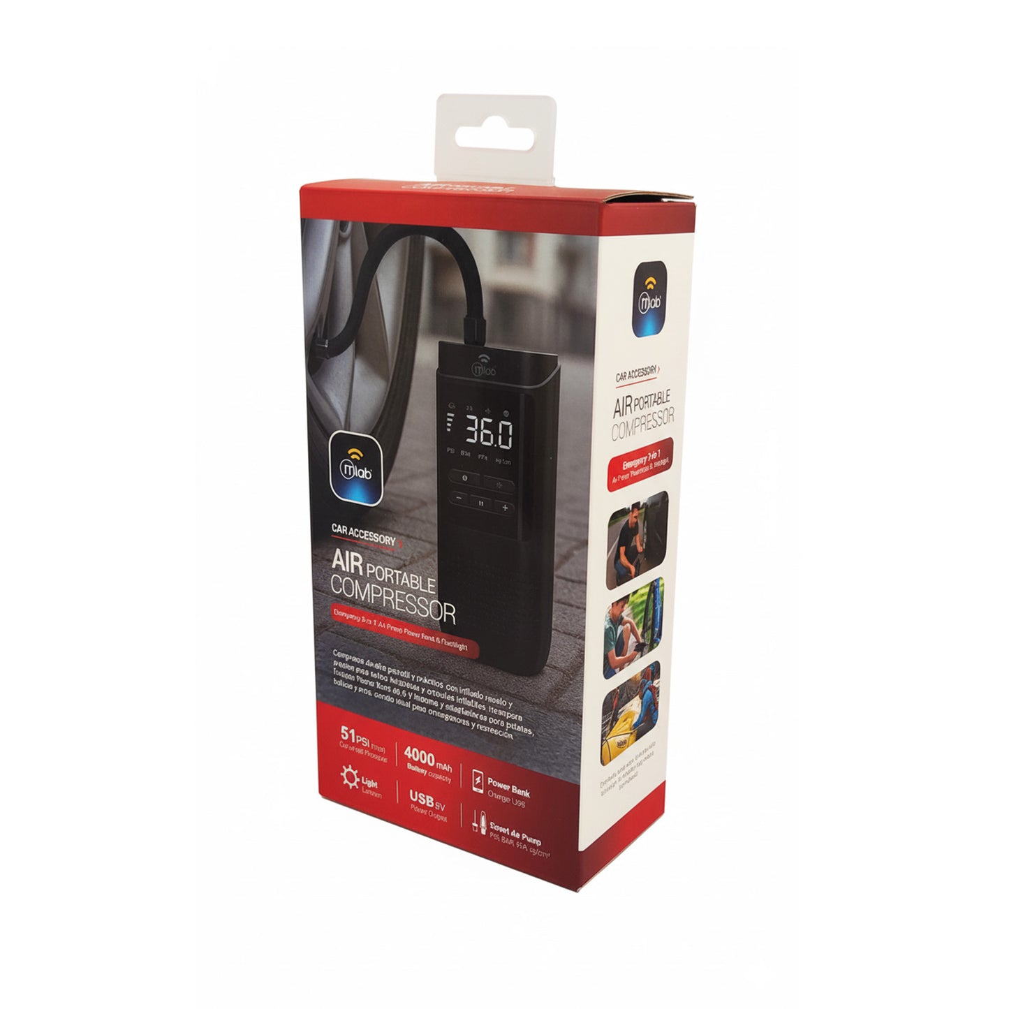 Compresor Powerbank Portatil Air Mlab 4000 Mah Linterna Negro – imagen 2