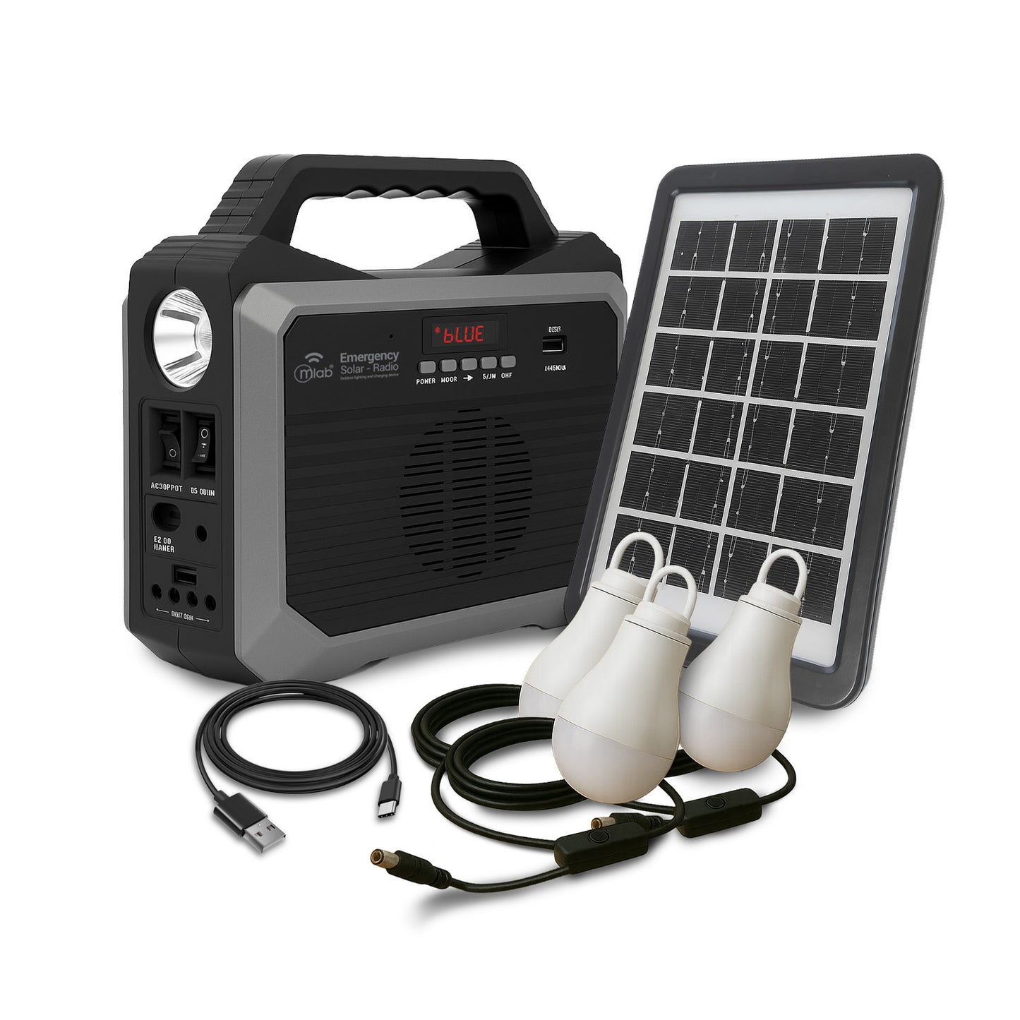 Radio Solar Recargable Emergency Mlab Am fm Ampolletas 10000 Mah Negro