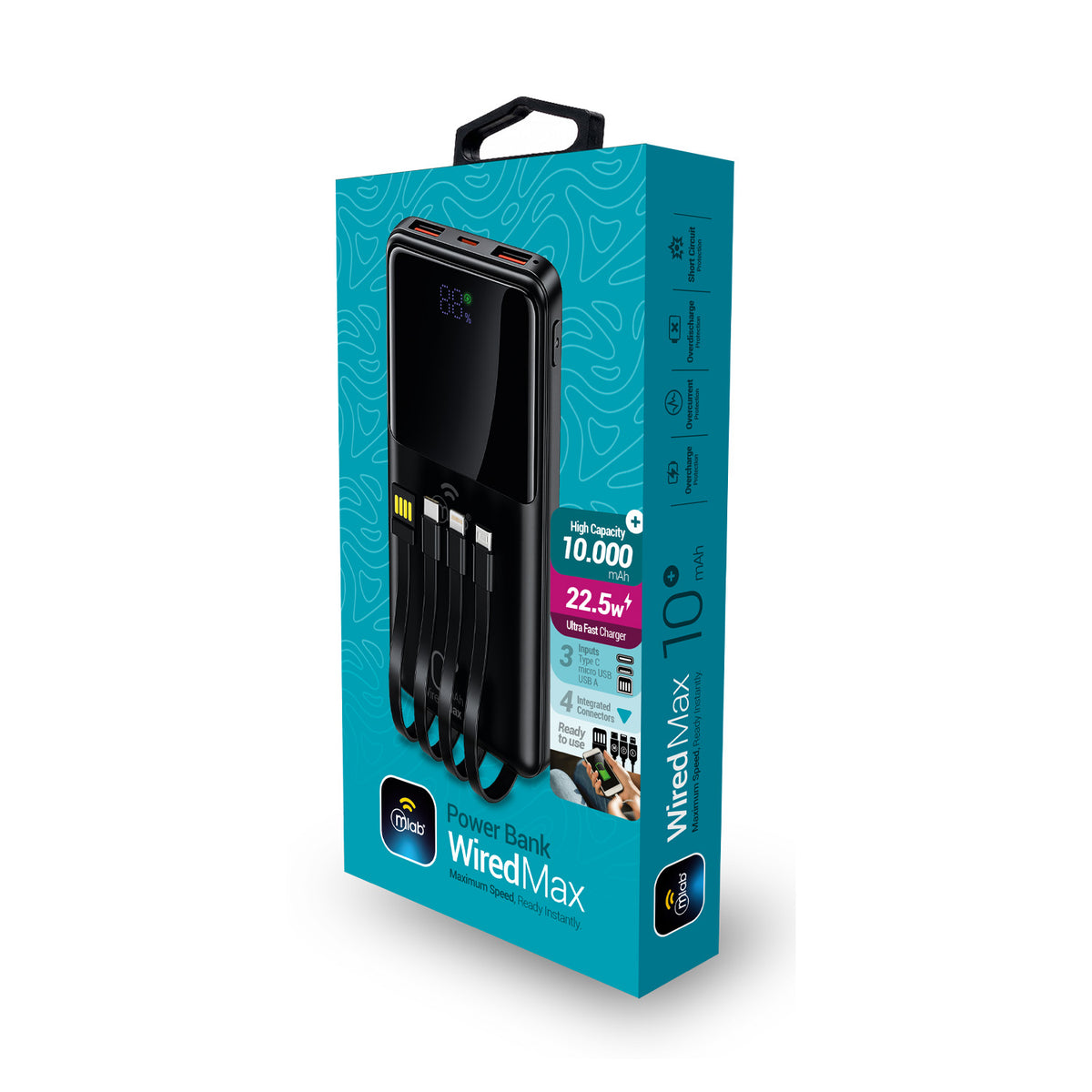 Powerbank Mlab WiredMax 10.000mAh 22.5W 4 Cables Negro