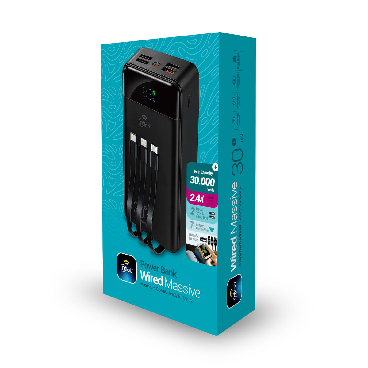 Powerbank Mlab WiredMassive 30.000mAh Carga Rápida 22.5W Linterna LED