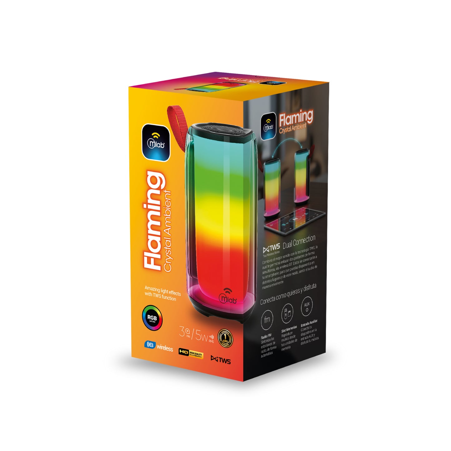 Parlante Bluetooth Mlab 9677 Crystal Ambient 5w Tws Radio Usb Tf Negro – imagen 2