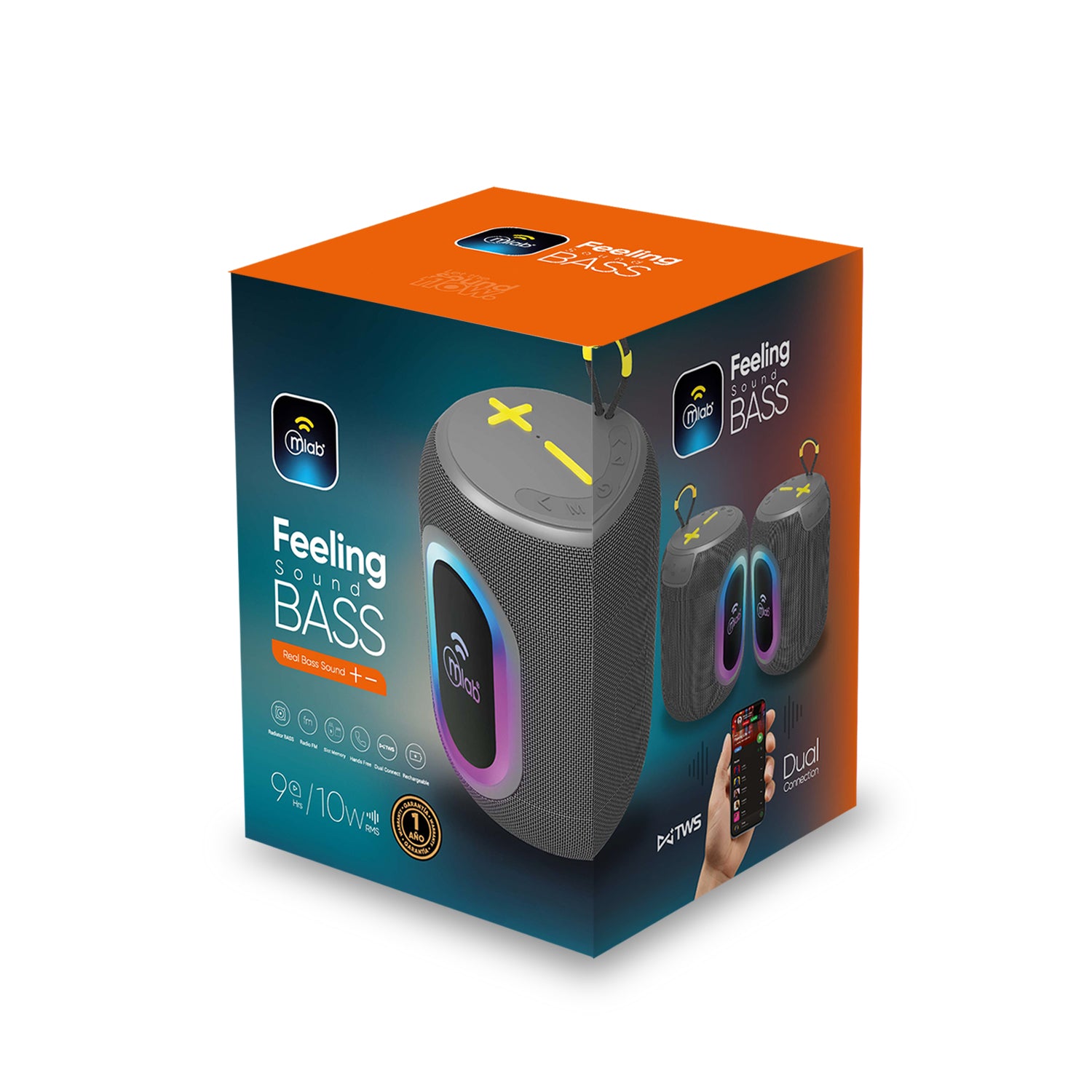 Parlante Bluetooth Mlab 9690 Feeling Sound Bass 10w Usb Tf Aux Gris – imagen 3