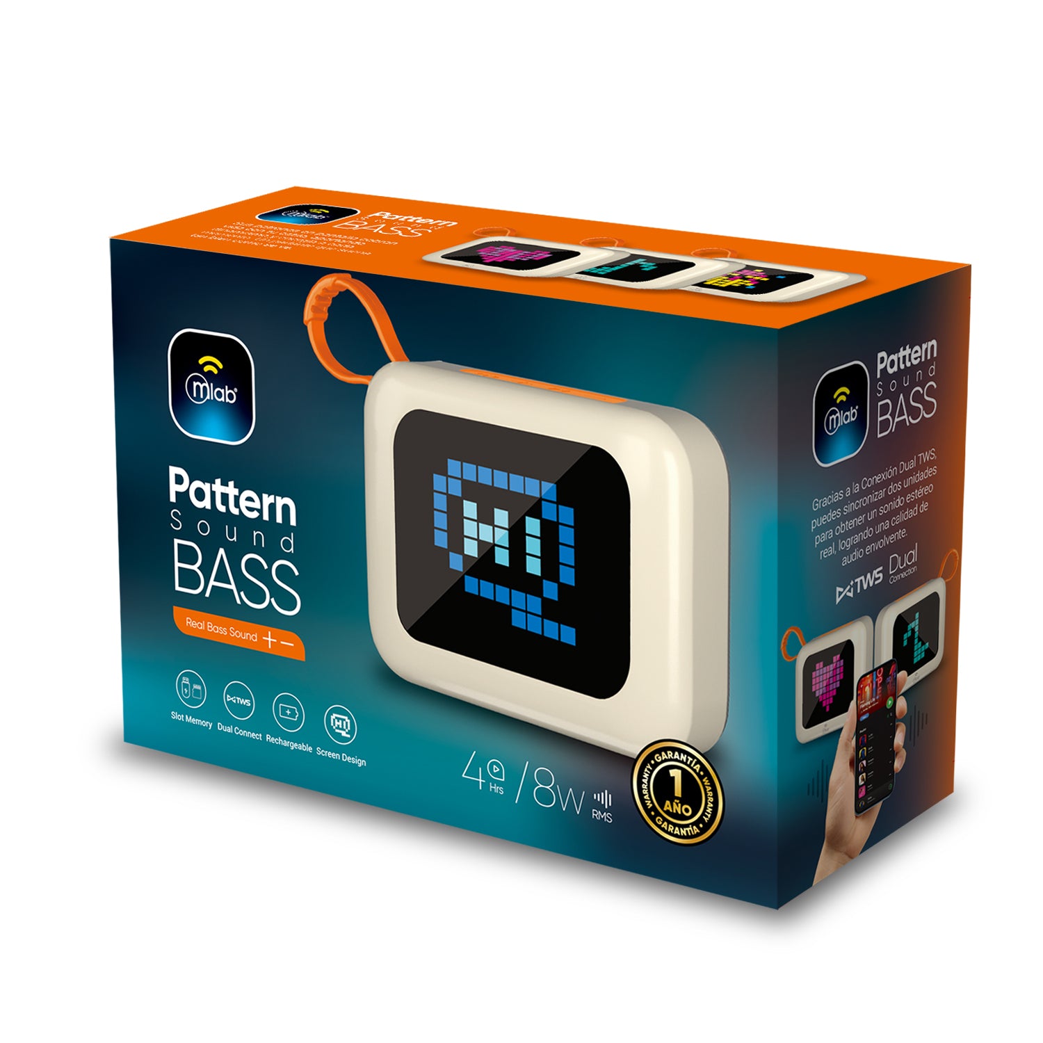 Parlante Bluetooth Mlab 9696 Patter Sound Bass 8w Tws Usb Tf Blanco – imagen 2