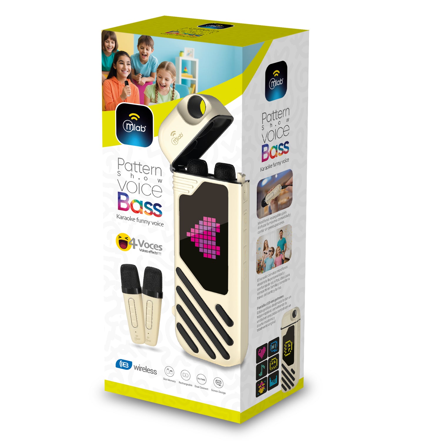 Parlante Bluetooth Karaoke Mlab 9698 Pattern Show Voice Bass 10w Usb Tf Blanco – imagen 2