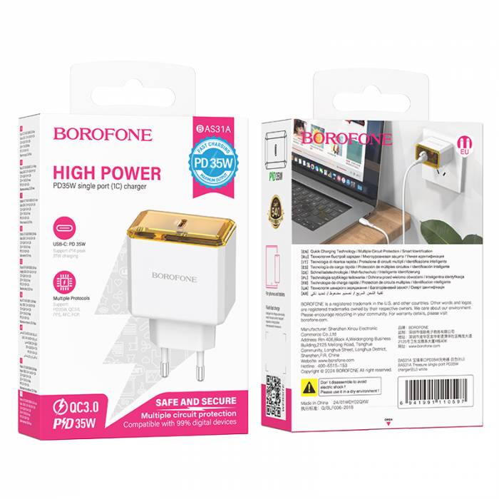 Cargador Borofone Bas31a 35w Qc 3.0 Tipo C Blanco – imagen 3