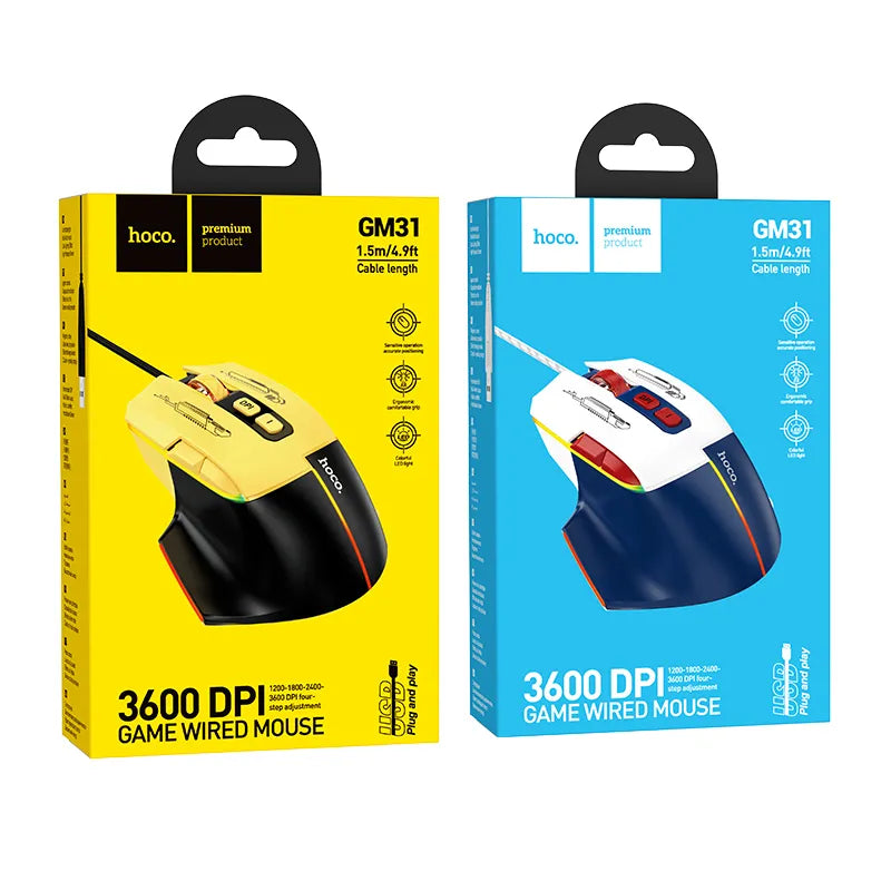 Mouse Gamer Hoco Con Cable Gm31 3600 Dpi Azul – imagen 2